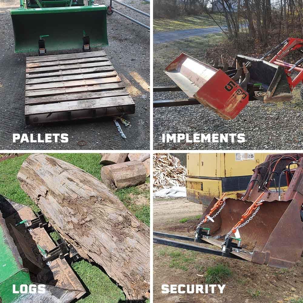 Titan Attachments Medium-Duty 60" Clamp-on Pallet Forks with Adjustable Stabilizer Bar, 46" x 4" Fork Length, Rated 4,000 LB, Easy to Install on Loader or Skid Steer Bucket