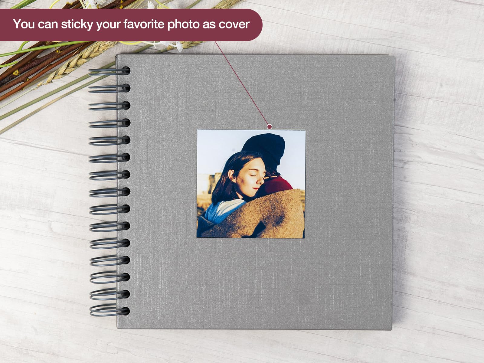 potricher 8 x 8 Inch DIY Scrapbook Photo Album Hardcover Kraft Blank Gray Page Wedding and Anniversary Family Photo Album (Gray - Image 2
