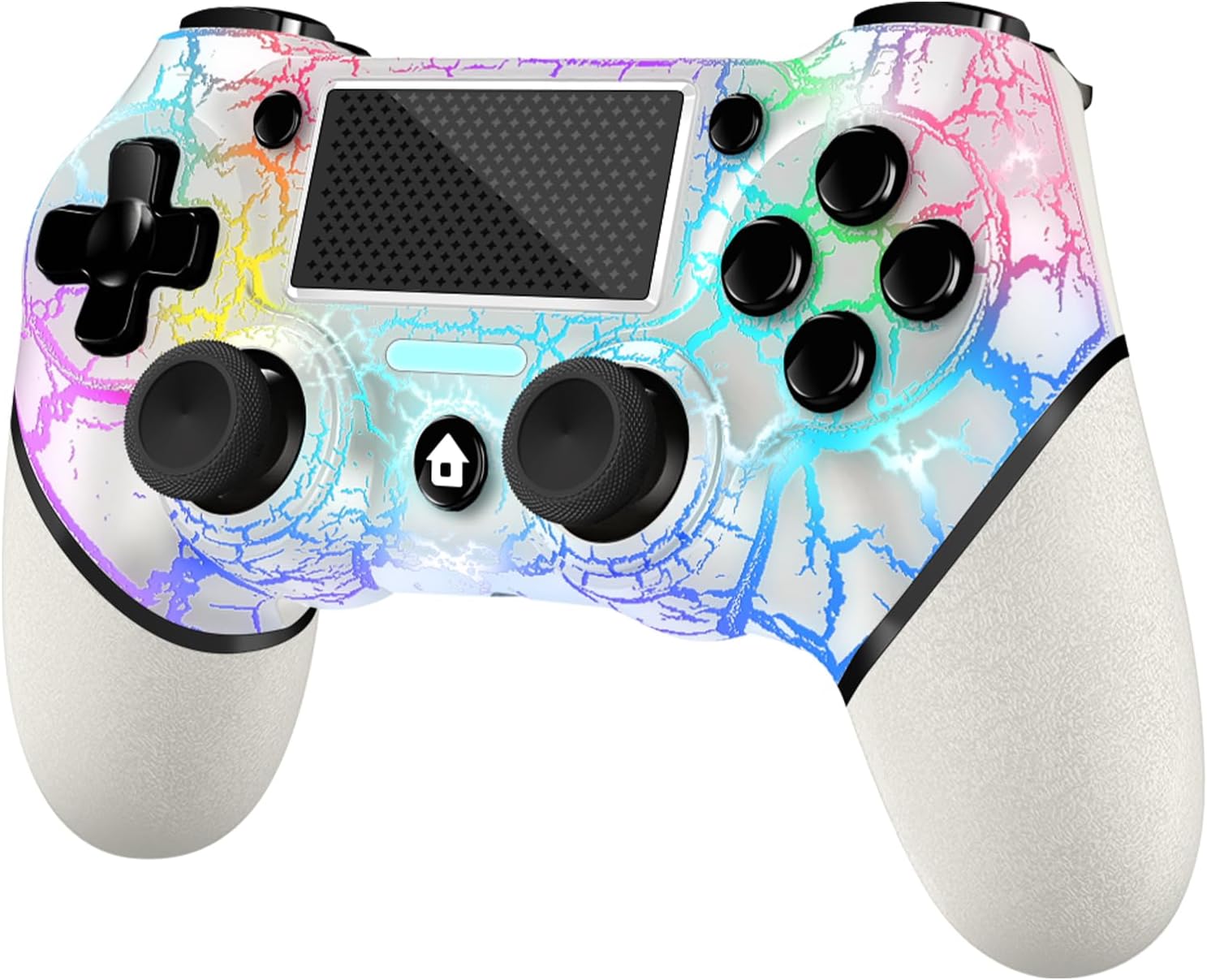 AceGamer Wireless Controller for PS4, White Crack Custom Design with RGB Light,1000mAh Battery and 3.5mm Audio Jack, V2 Gamepad Joystick Compatible with PS4/Slim/Pro and Windows PC (Led White)