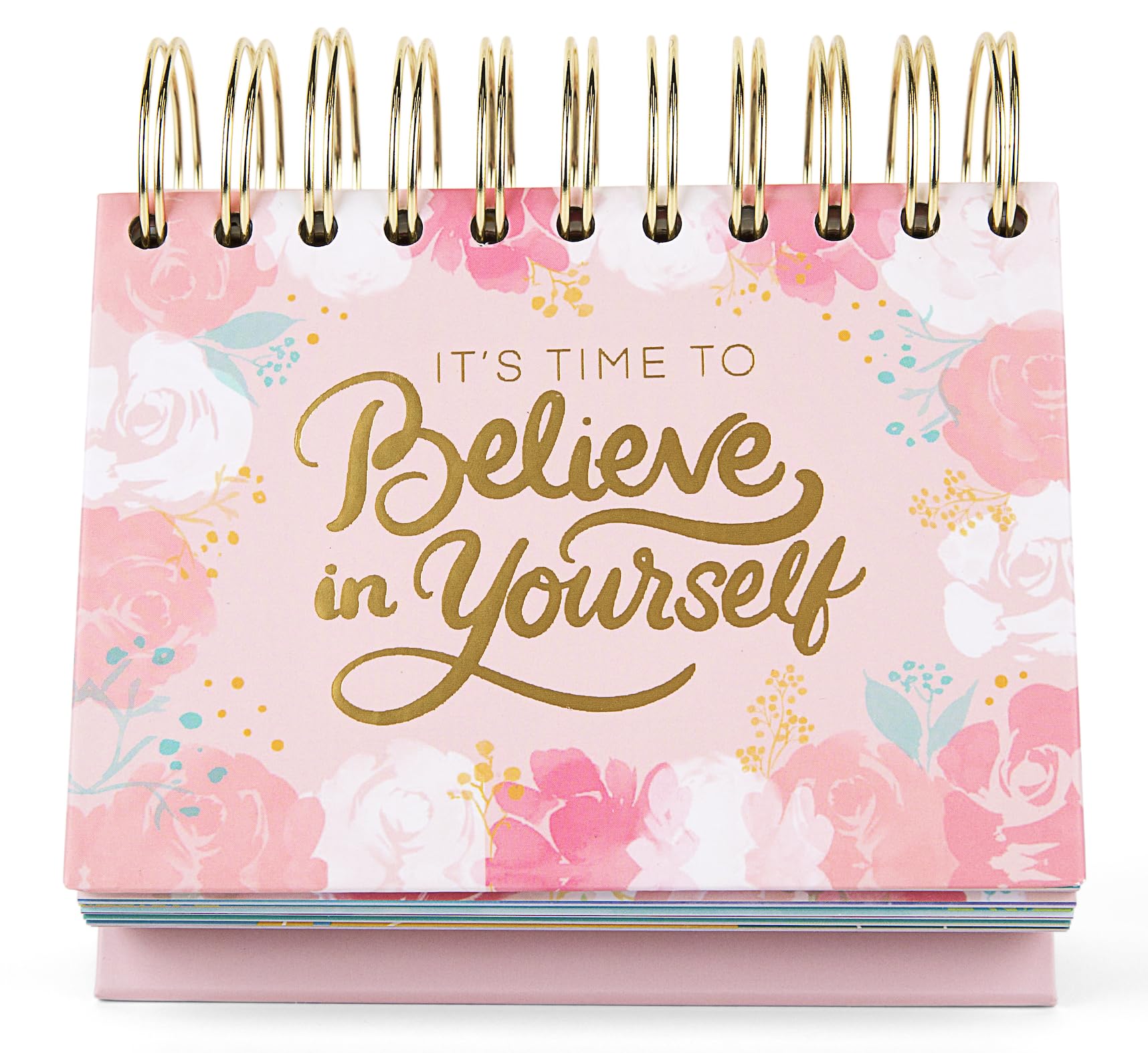 It's Time to Believe in Yourself – Inspirational Standing Flip Calendar, Undated Motivational Perpetual Desk Easel, Gift for Women, Teachers, Office,