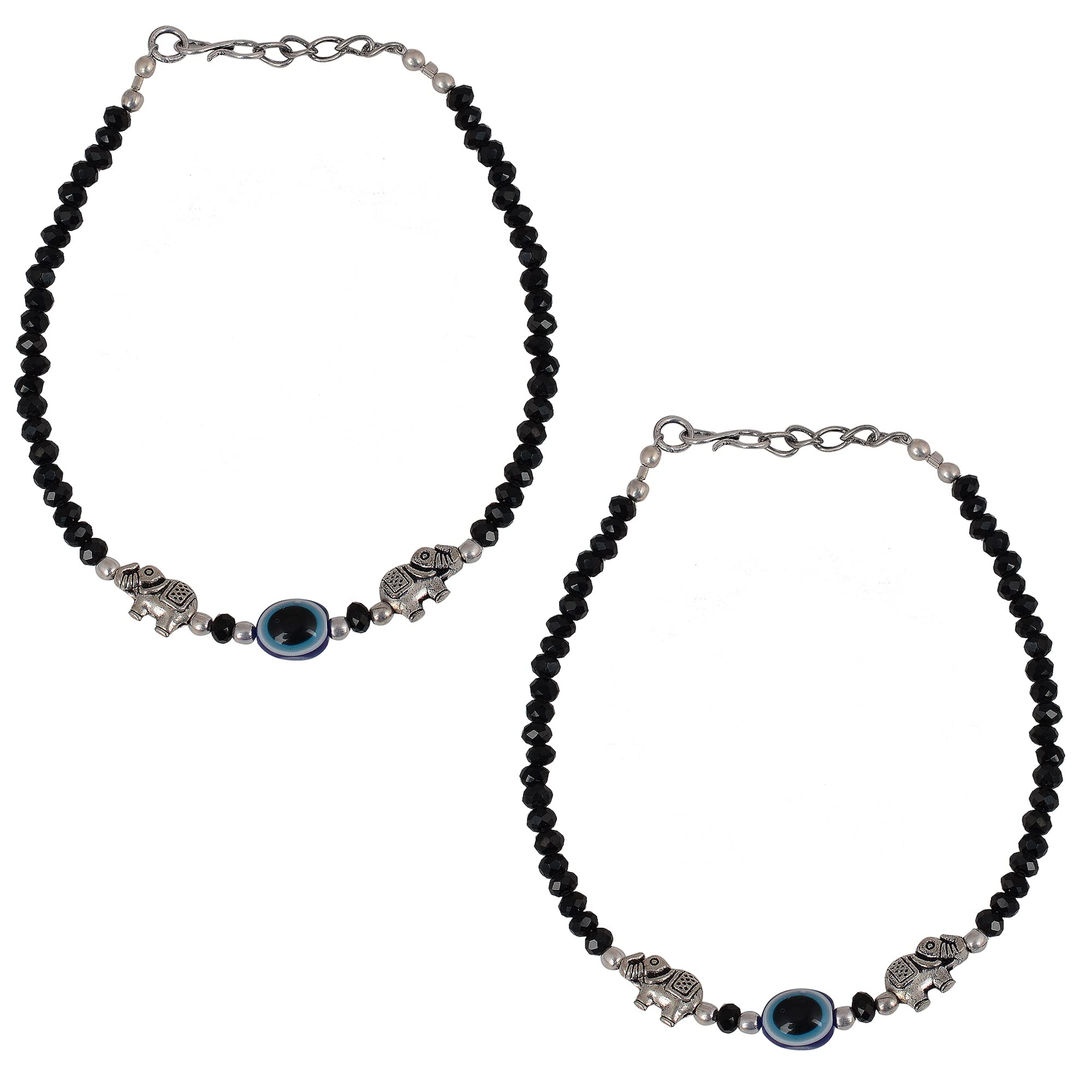 JAY THE VICTORY Combo Metal Silver Elephant Blue Evil eye Glossy Black beads Chain Anklet |For Women |Girls Nazariya |Nazarbattu| pack of 2 |Payal lucky Protection (B0C7KJQ8F4) Amazon Price History, Amazon Price Tracker