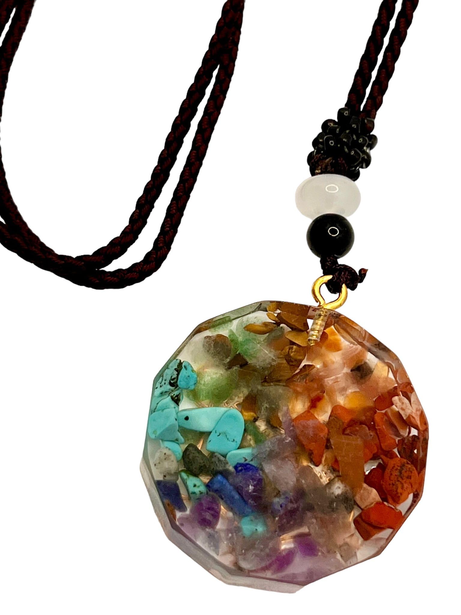 Ciondolo 7 Chakra Collana Orgonite Yoga Meditazione Cubo di Metatron Geometria Sacra Talismano della Ricchezza Amuleto Mistico Portafortuna Potentissimo Accessorio Auto Idea Regalo Uomo Donna