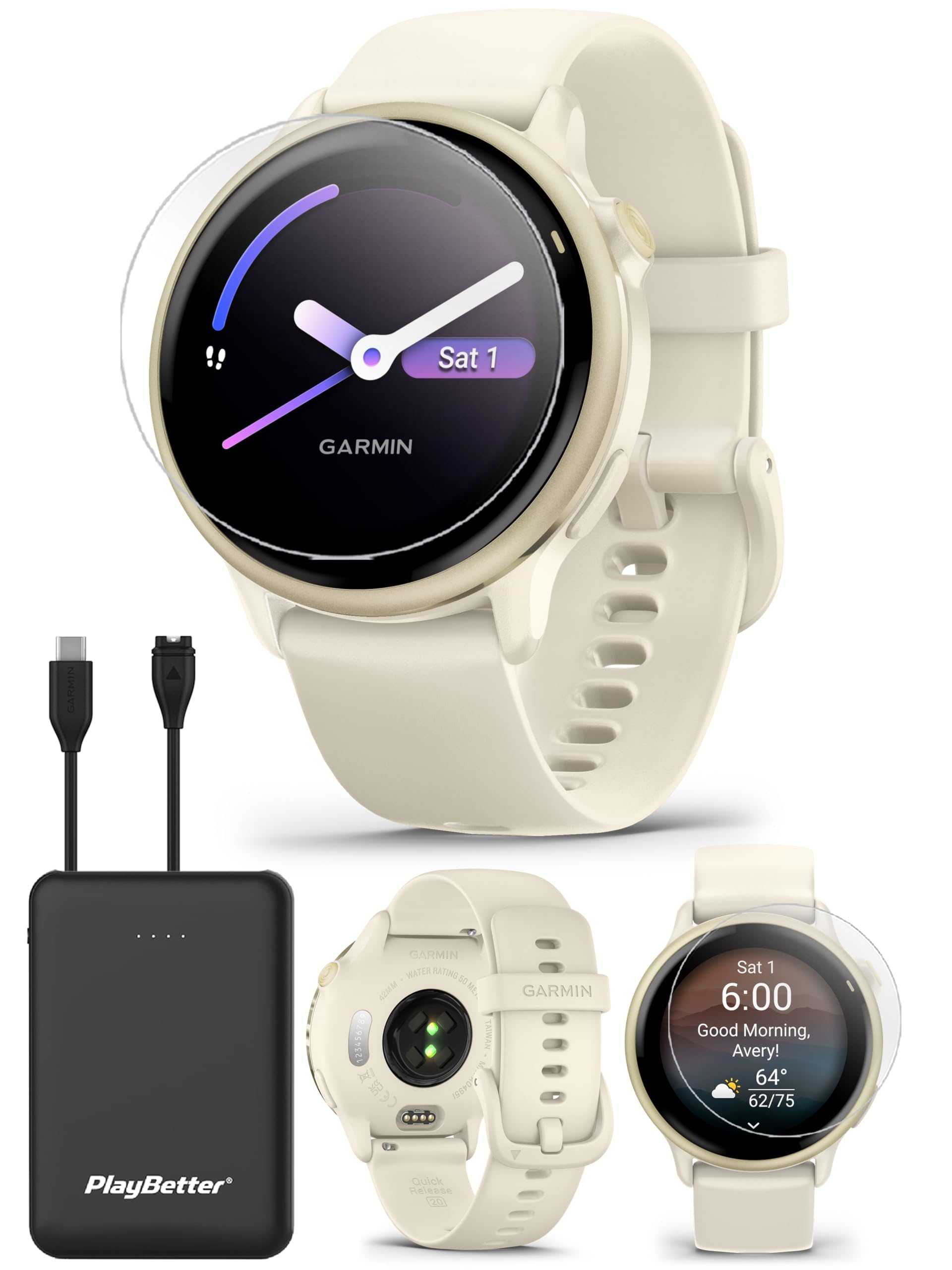 vivoactive 6 (Lunar Gold/Bone) Fitness GPS Smartwatch Bundle