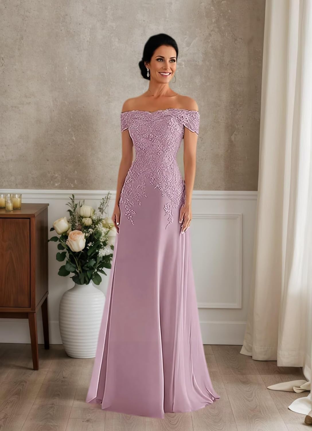 Off Shoulder Mermaid Mother of The Bride Dress for Wedding Long Laces Wedding Guest Dresses Formal