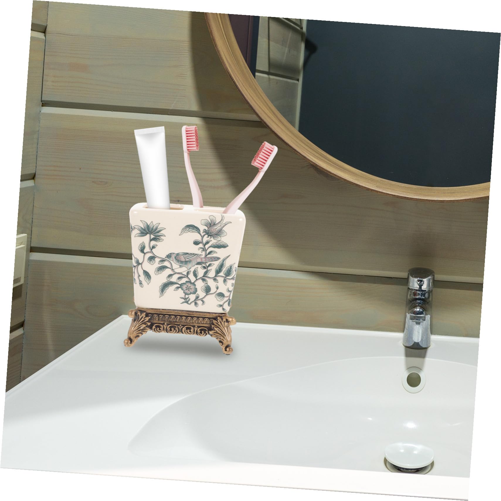 OUNONA Portaspazzolino ceramica stile europeo compatto multifunzionale per bagno e cucina, per coppia e famiglie