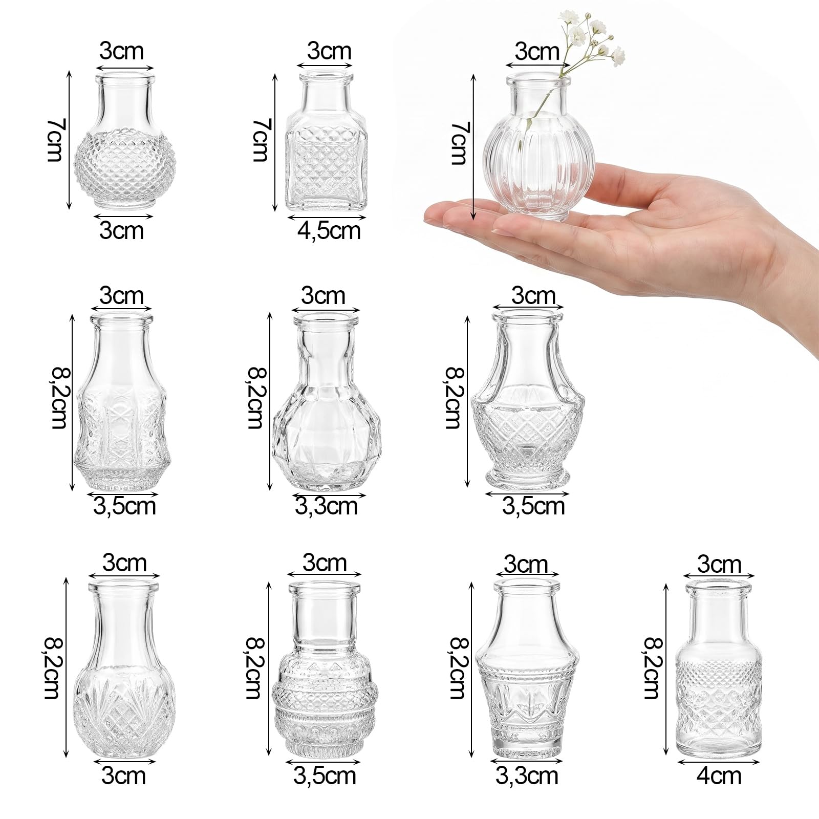 YAYODS 40 Stück Mini Vasen Glas Kleine Glasvasen Set für Tischdeko,Hochzeit