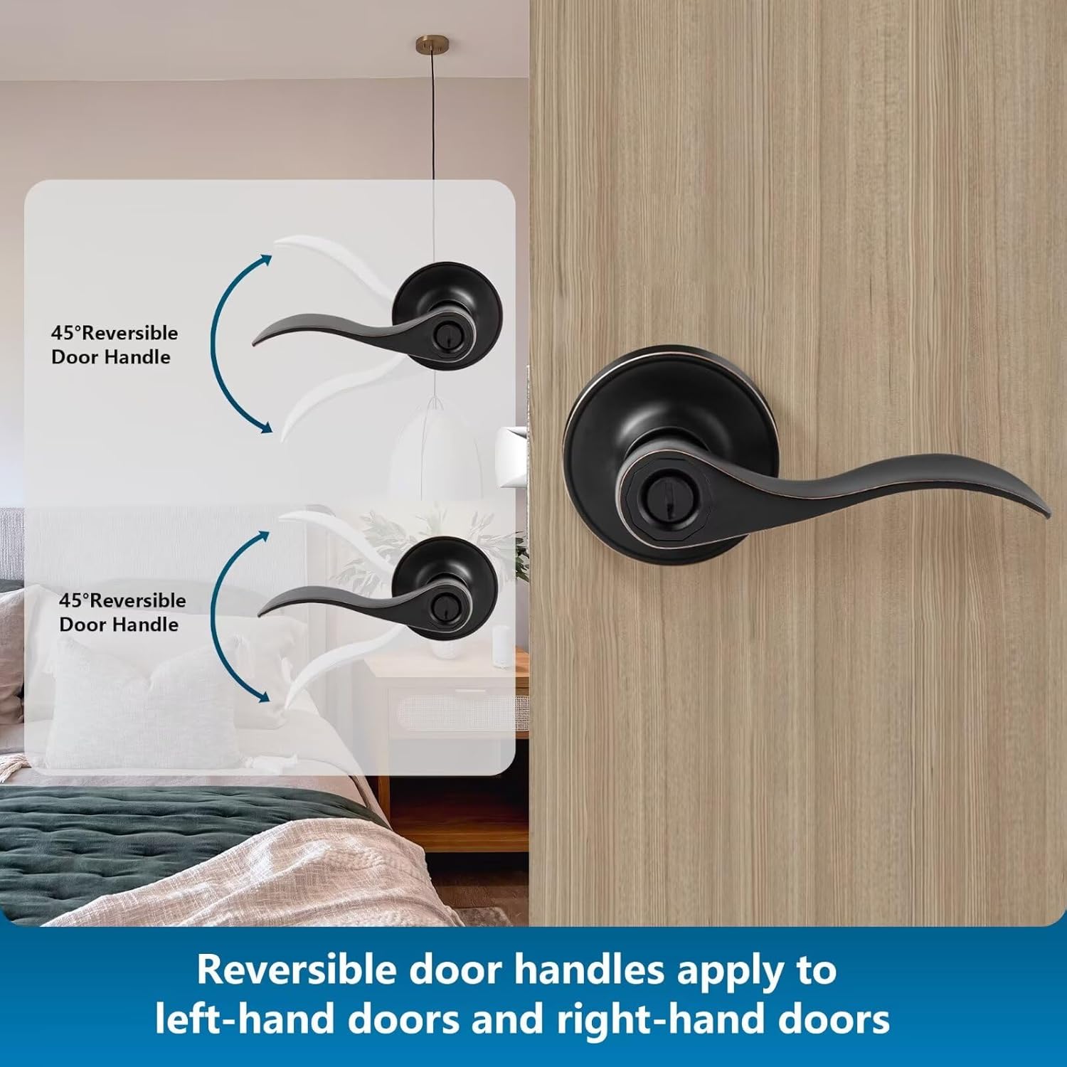 Leydebong 4 Pack Door Locks, Interior Door Knobs, Keyless Privacy Door Handles for Bathroom/Bedroom, Oil Rubbed Bronze Door Knob with Lock