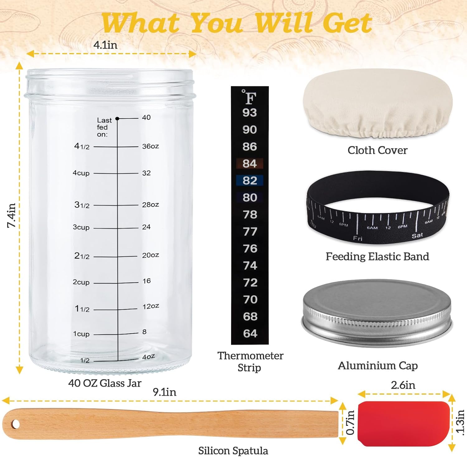40oz/1200ml Sourdough Starter Kit – Extra Thermometer Strips and Breathable Covers Included in Sourdough Starter Jar – A Perfect Sourdough Bread Starter Kit for Beginners to Expert - Image 2