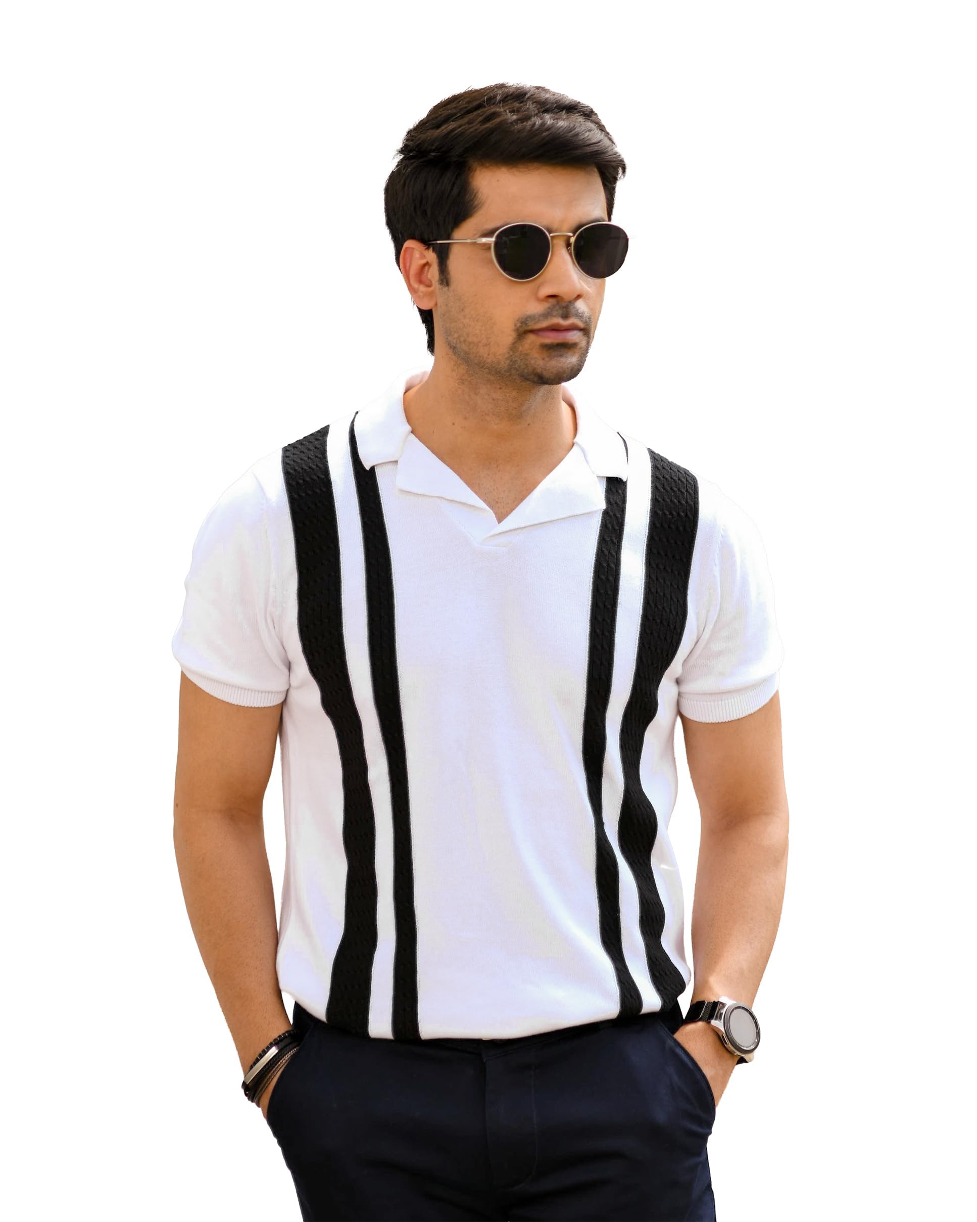 the posh monk Retro Contrast Stripe Golf Shirt | Classic Fit with Retro Contrast Stripe Detailing | Comfortable Breathable Fabric | Smart Casual Look-picture-1