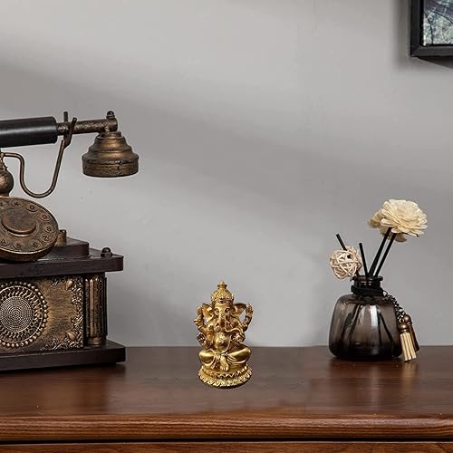 Miniatura 2 de Estatuas Doradas del Señor Ganesha - Estatua del Dios Elefante Hindú Escultura de Resina Figurilla India de Ganesh Buda Ornamentos de Decoración
