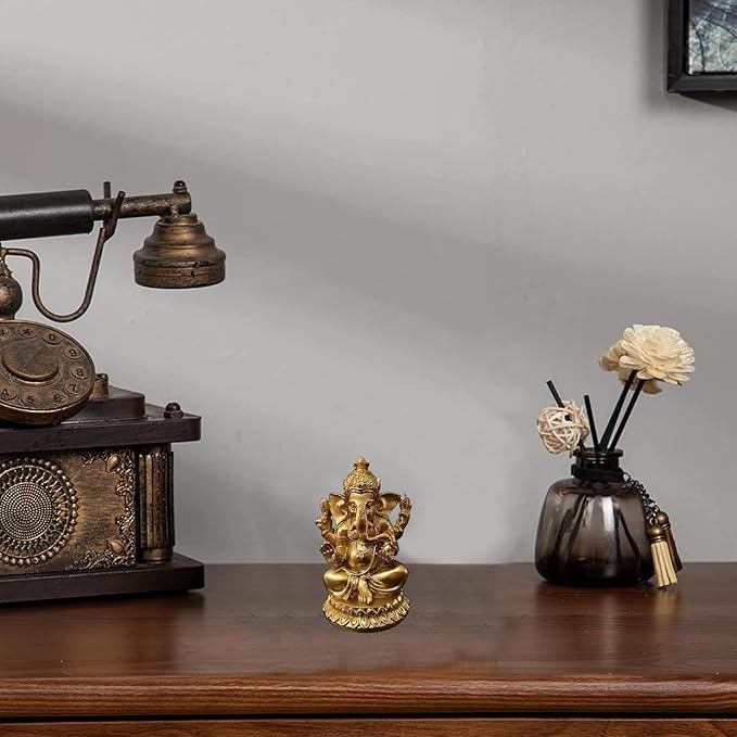 Estatua Decorativa de Ganesha Dorado - Resina 7 cm miniatura 3