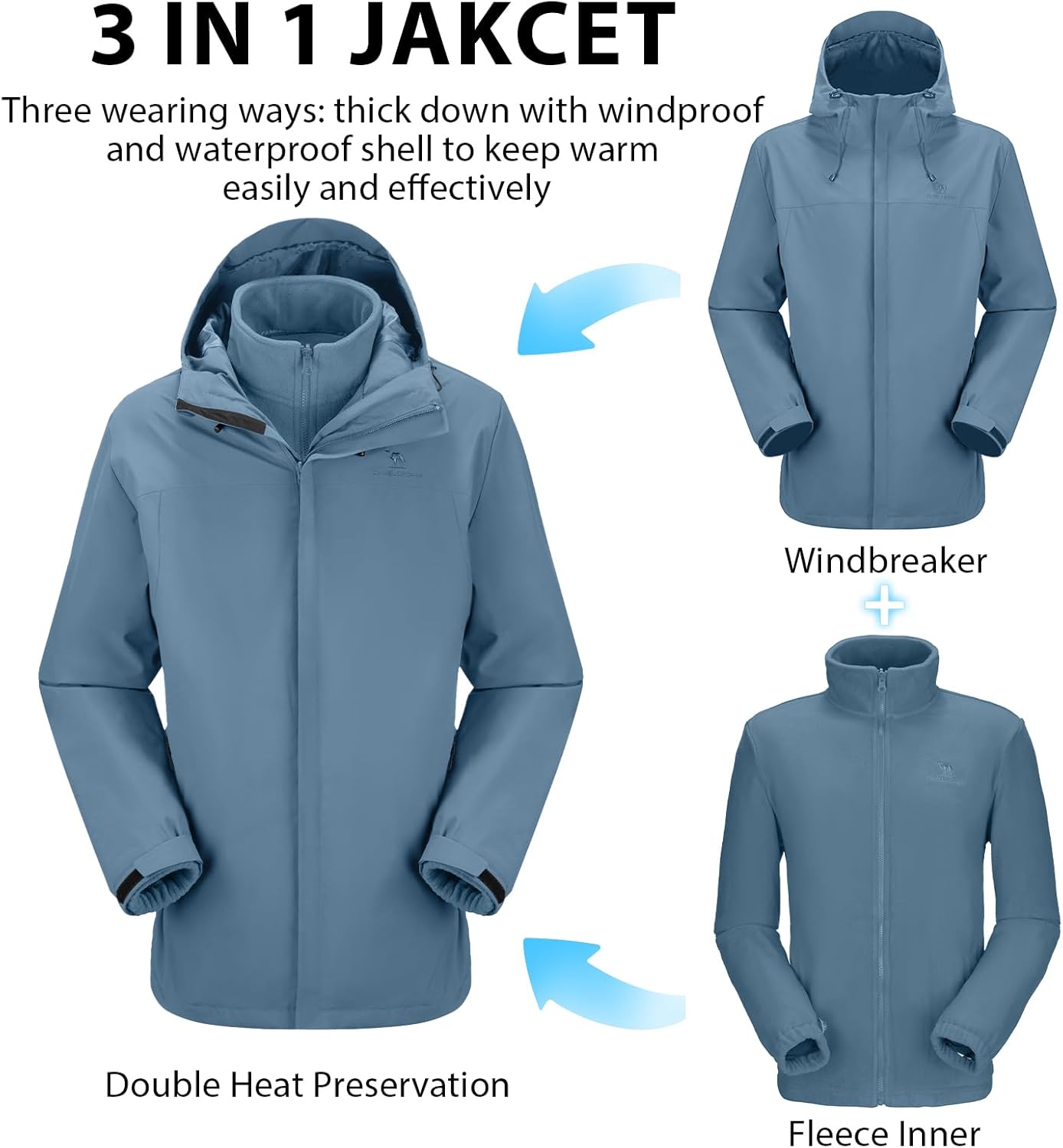 CAMEL CROWN Men's Ski Jacket 3 in 1 Waterproof Winter Jacket Snow Jacket Windproof Hooded with Inner Warm Fleece Coat - Image 6