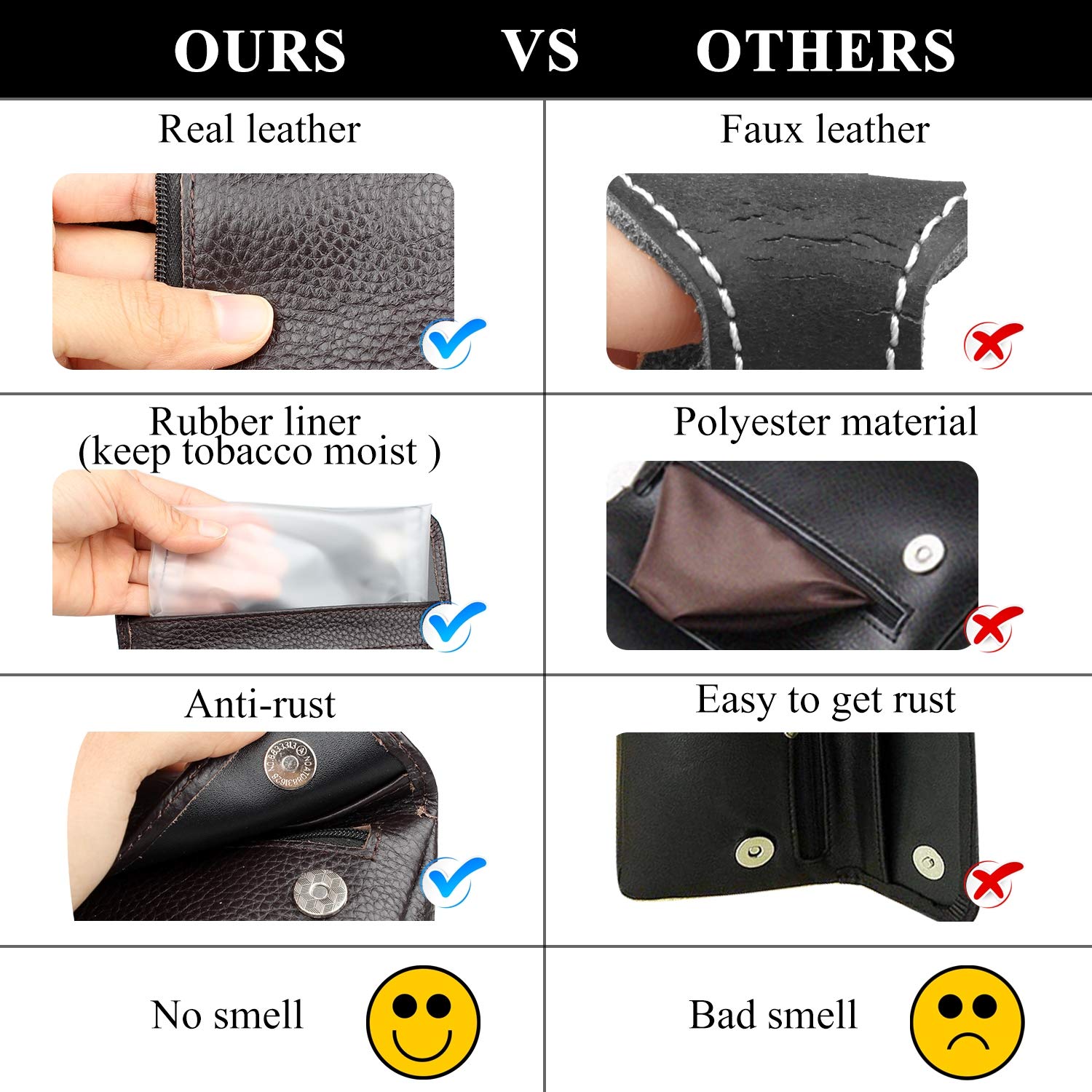 Custodia portatile in vera pelle per 2 pipe, con manomissione, strumento filtro e detergente per conservare la freschezza