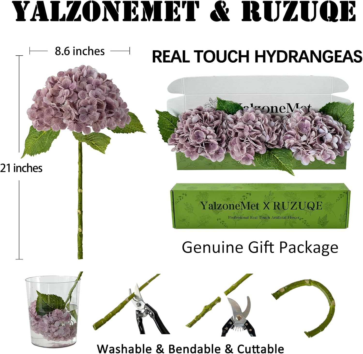 YalzoneMet 3 Pcs Vintage Mauve Hydrangea Artificial Flowers Gray Purple 21'' Real Touch Latex Hydrangea Faux Flowers for Party Home Kitchen Bedroom Tables Centerpieces Fall Decor - Image 4