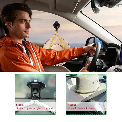 Miniatura 10 de Ziciner Soportes de sombrero de vaquero para tu vehículo, soportes para sombreros con ventosa, soporte para sombreros para mantener tu sombrero de