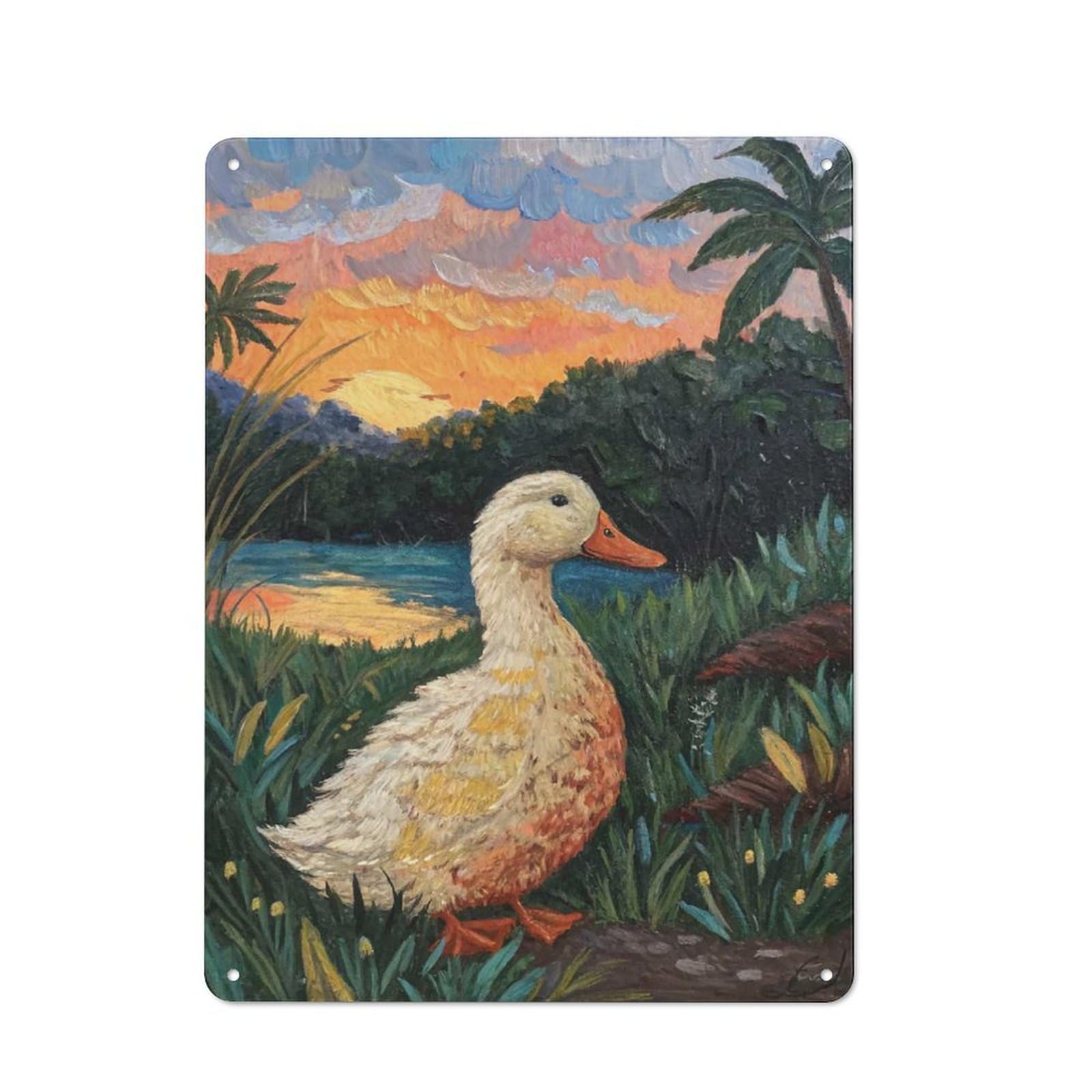 Junmoney Style-21 Tin Wall Plaque 40X30cm With Duck At Sunset Painting For Garage Wall, For People Furnishing A Garage, For Retro Home Interiors