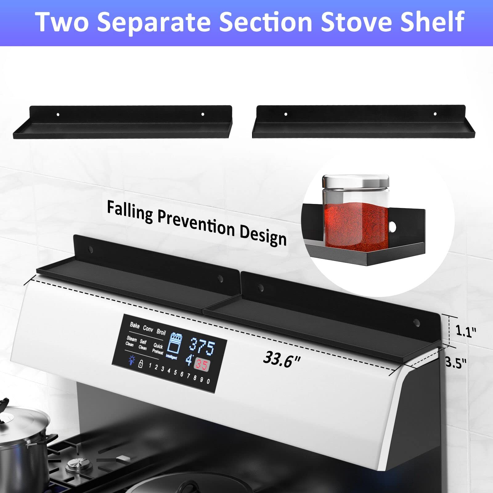 Spice Rack Organizer over the Stove, 2pcs 15" Kitchen Stove Top Shelf, Rustproof Stainless Steel & Anti-tipping Edges, Compatible with Most Flat Top Stoves for Kitchen Organization by FUMAX