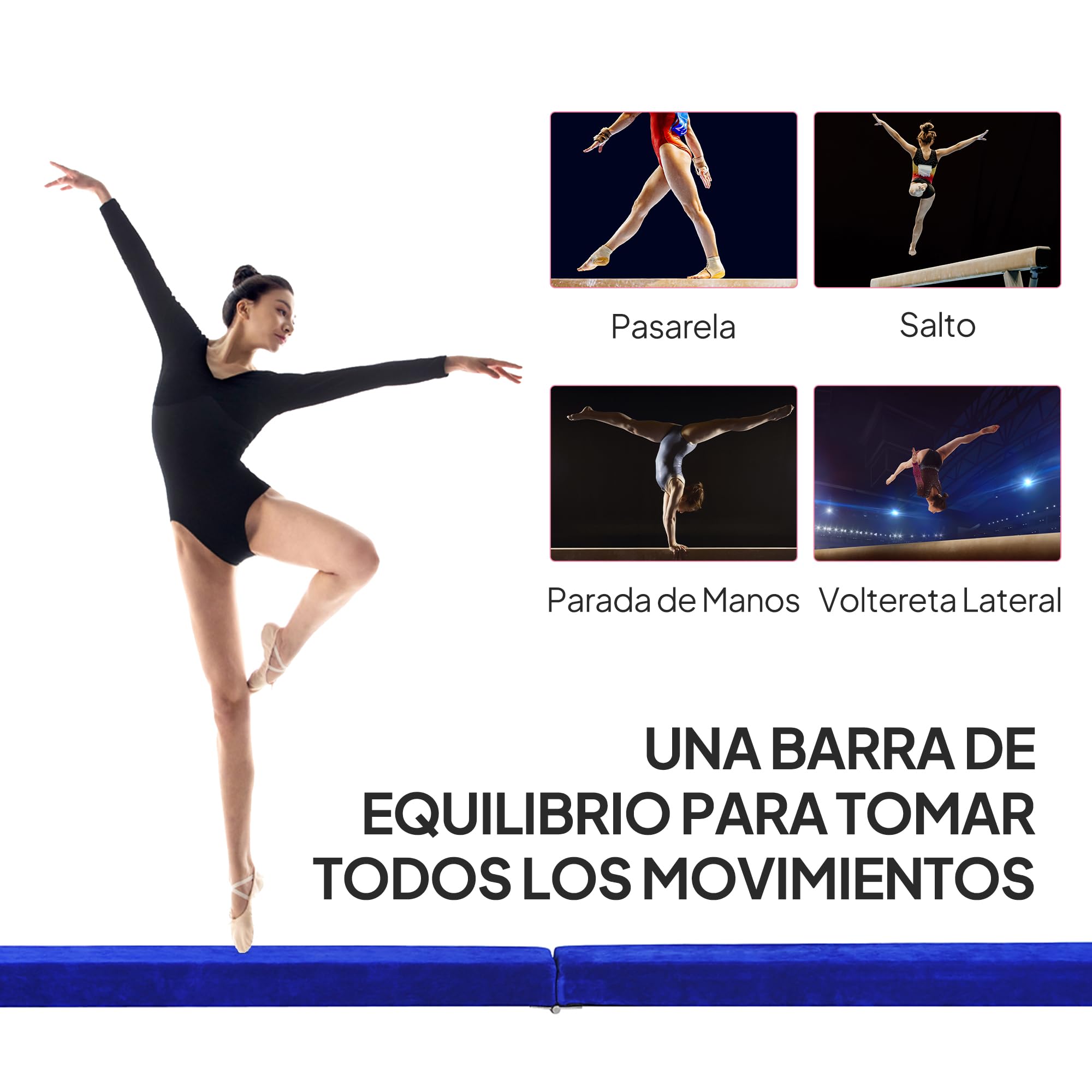 HOMCOM Barra de Equilibrio Gimnasia Plegable 210 cm Viga de Gimnasia Artística