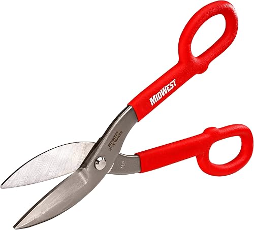 MIDWEST Vinyl Siding Snip, 12" Straight/Wide Soft Material Cutter | Designed For Straight Cuts and Wide Curving Left & Right Cuts, Kush'n-Kote Grips, Pinch-Thru-Point Cuts - MWT-127SV
