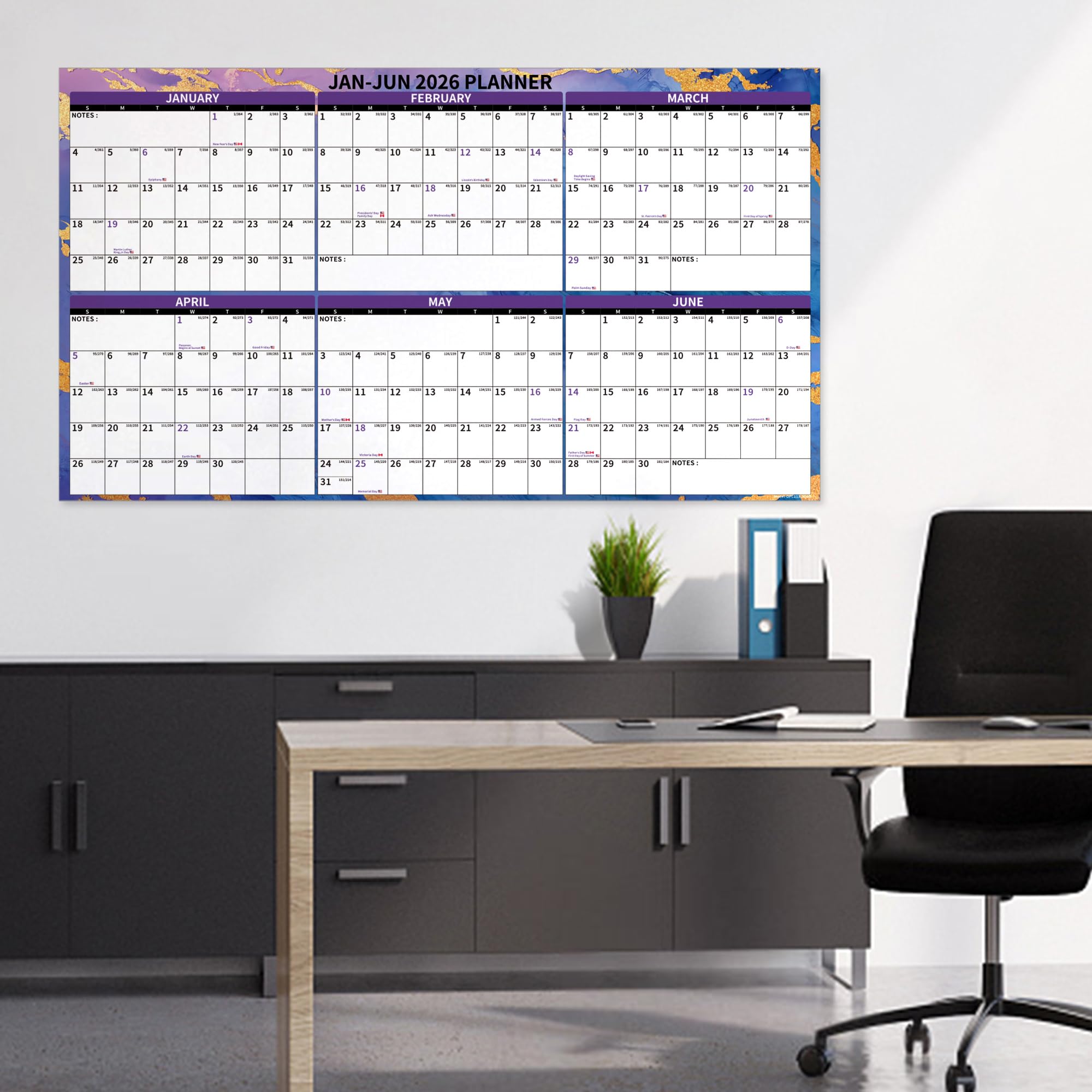 Ospelelf Großer 81,3 x 121,9 cm trocken abwischbarer Wandkalender 2026–2027 – 2 Jahre laminierter Familienkalender für Büro, Januar 2026–Dezember 2027 (Marmor)