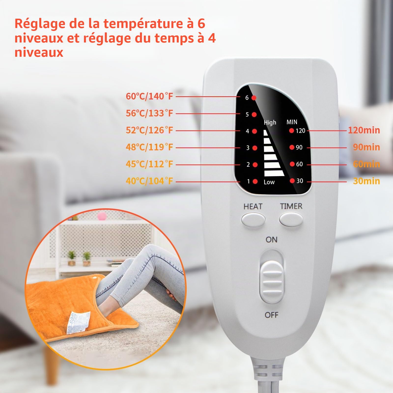 Qoosea Chauffe-Pieds Electrique Chancelière Chauffante Coussin Chauffant 6 Modes de Chauffage 4 Minuterie Arrêt Automatique Chauffage des pieds Électrique Lavable en Machine pour Hommes Femmes