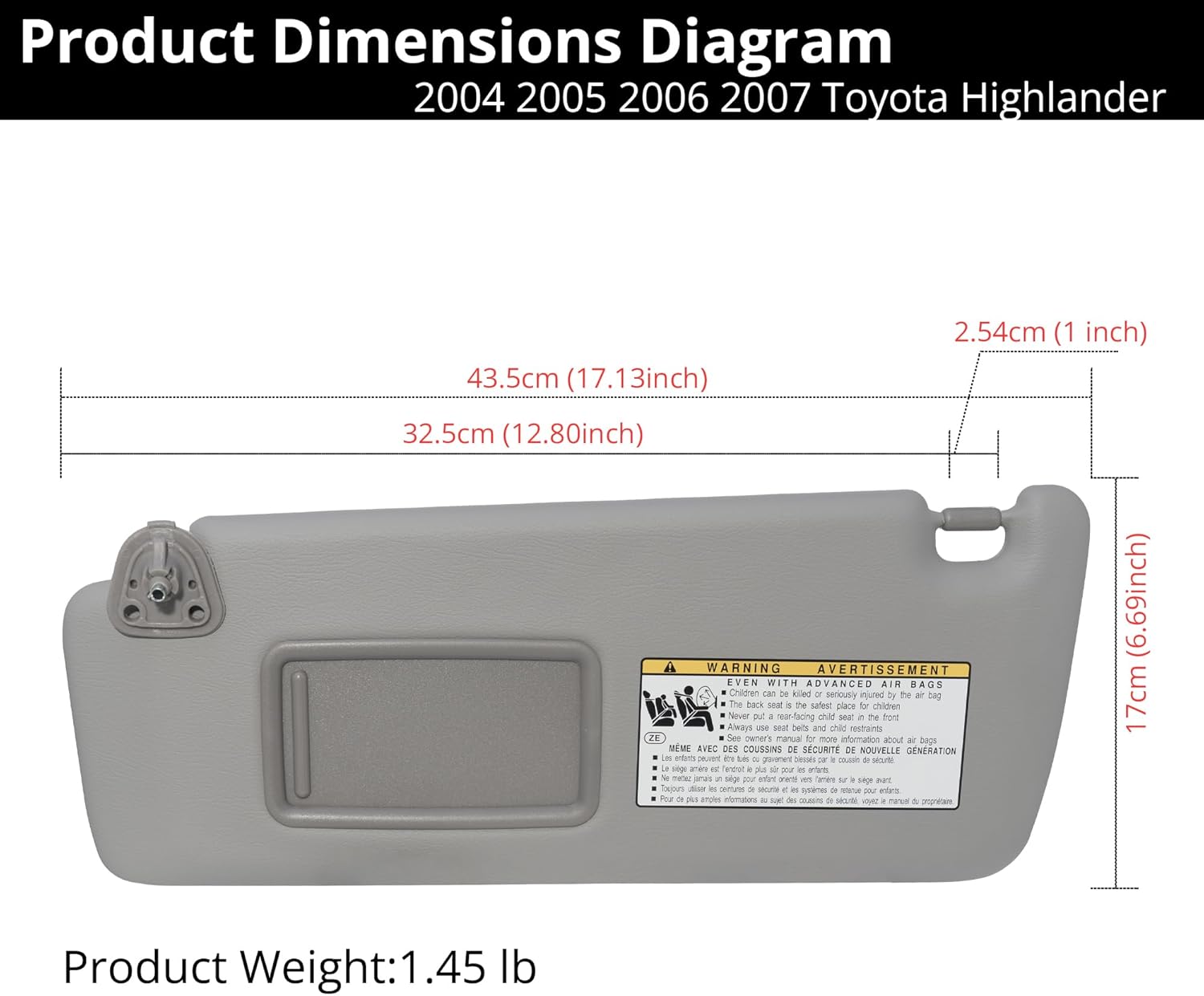 Sun Visor Fit for 2004-2007 Toyota Highlander Left Driver Side Without Light Replace #7432048260B0 Gray