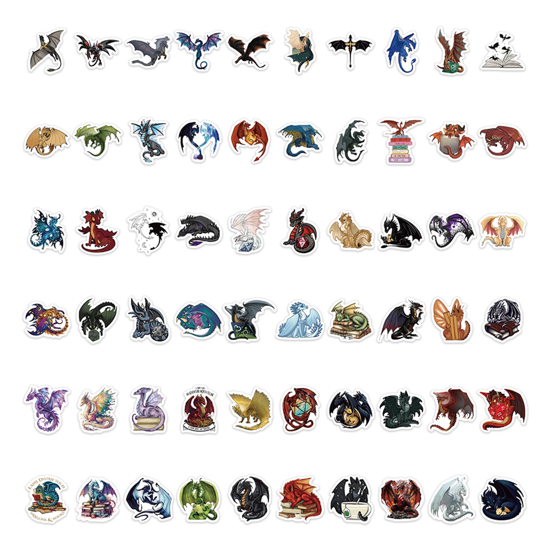 Wasise Dragon Stickers - 60PCS Dragon Stickers, Waterproof Fantasy Book Decals, Arcane Sticker, Laptops Decals, Water Bottles Decal, Fun Decal, Cartoon Stickerette, Sticker Pack