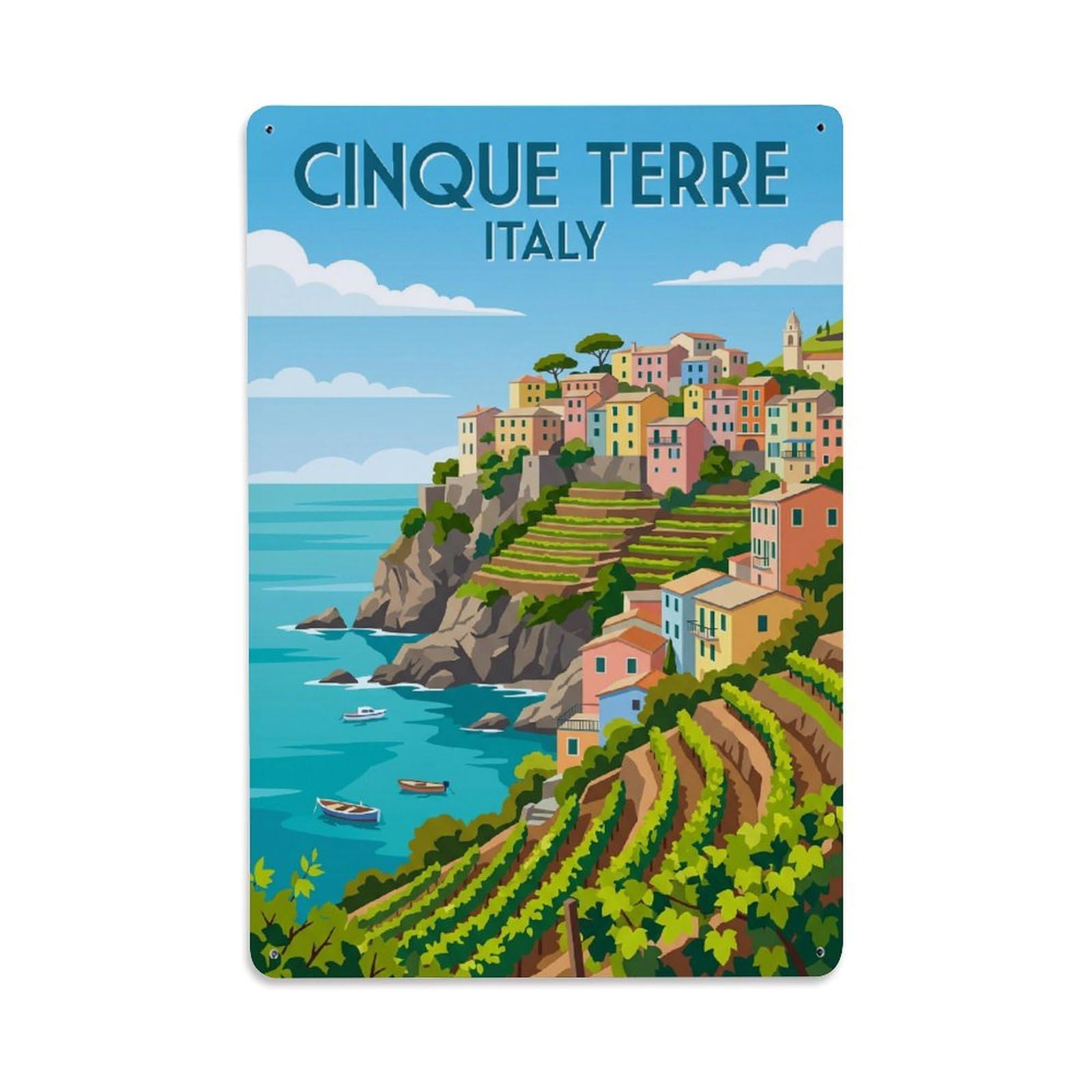 Huiyhb 8X12inch(20X30cm) Vintage Travel Cinque Terre Italy Vintage Metal Tin Sign