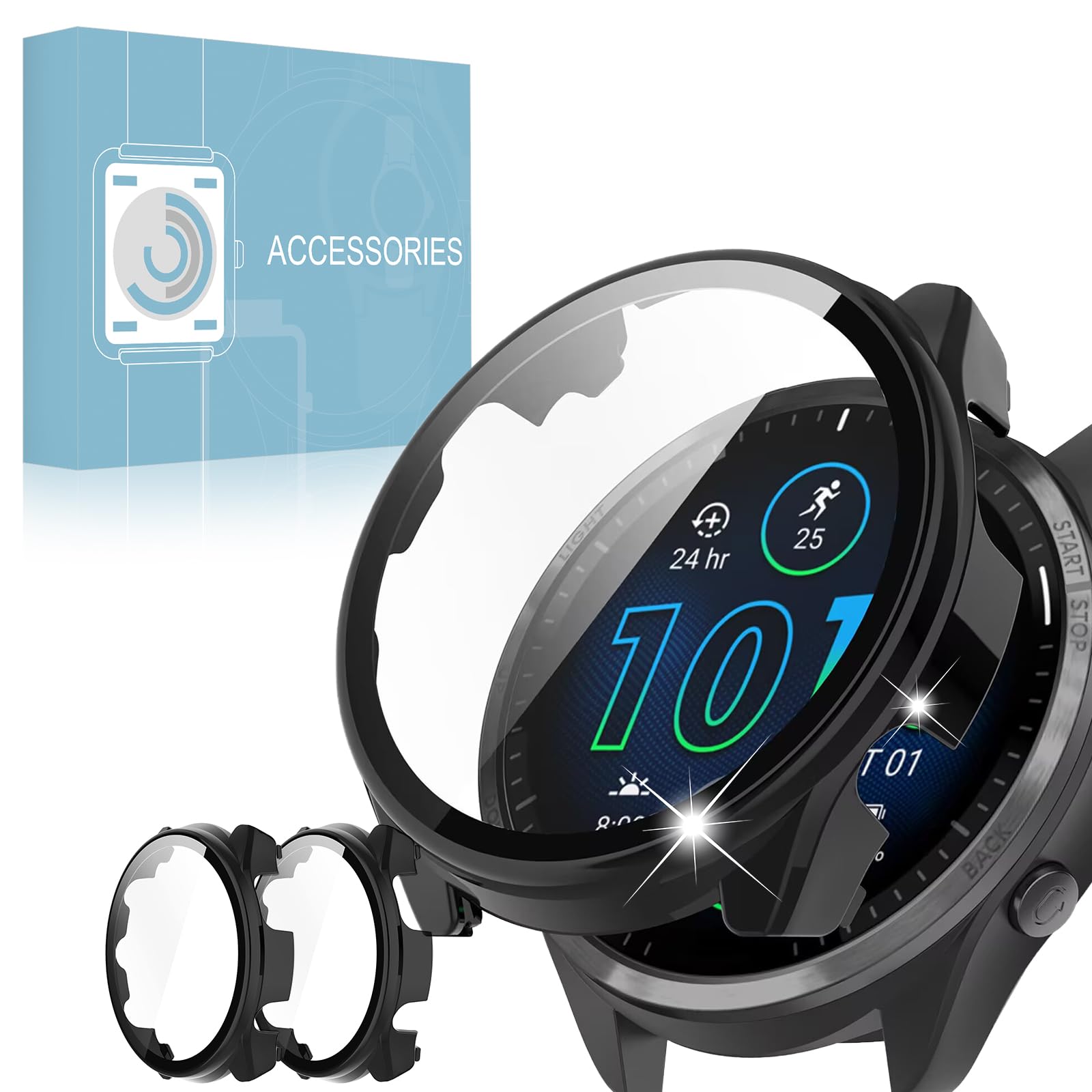 Amazon.co.jp: 【2枚組】Garmin Forerunner 965 用 ケース ガラス 