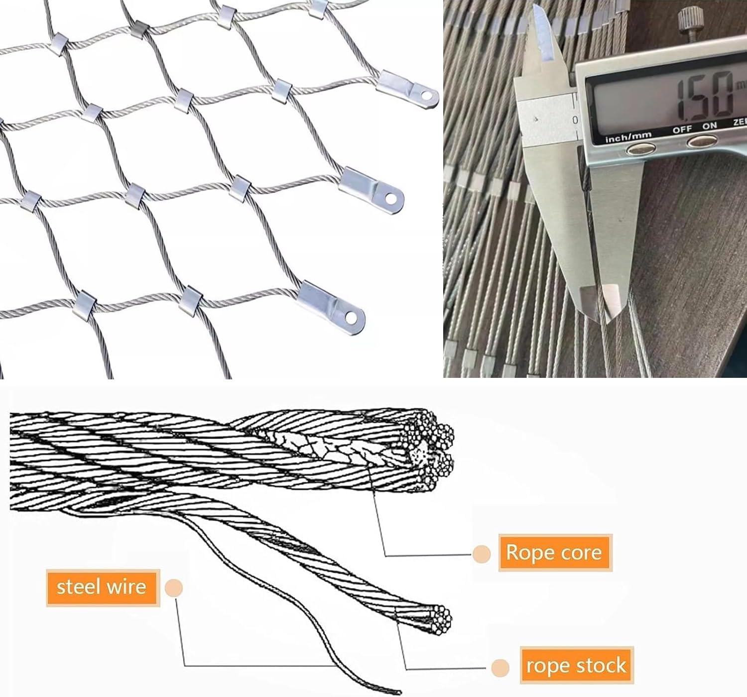 Rete di Sicurezza in Acciaio Inossidabile da 10 cm per Recinzione per pollame e Supporto per Piante rampicanti, Rete da Giardino Resistente Color Argento da 1,2 x 9 m per