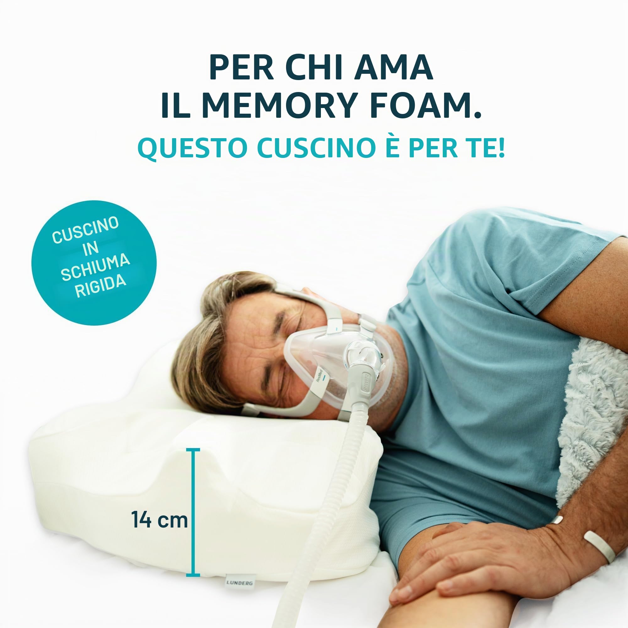 Lunderg CPAP Cuscino per chi dorme laterali, include 2 federe, cuscino in memory foam regolabile per dormire su fianco, schiena e stomaco, riduce le perdite d'aria e la pressione della maschera