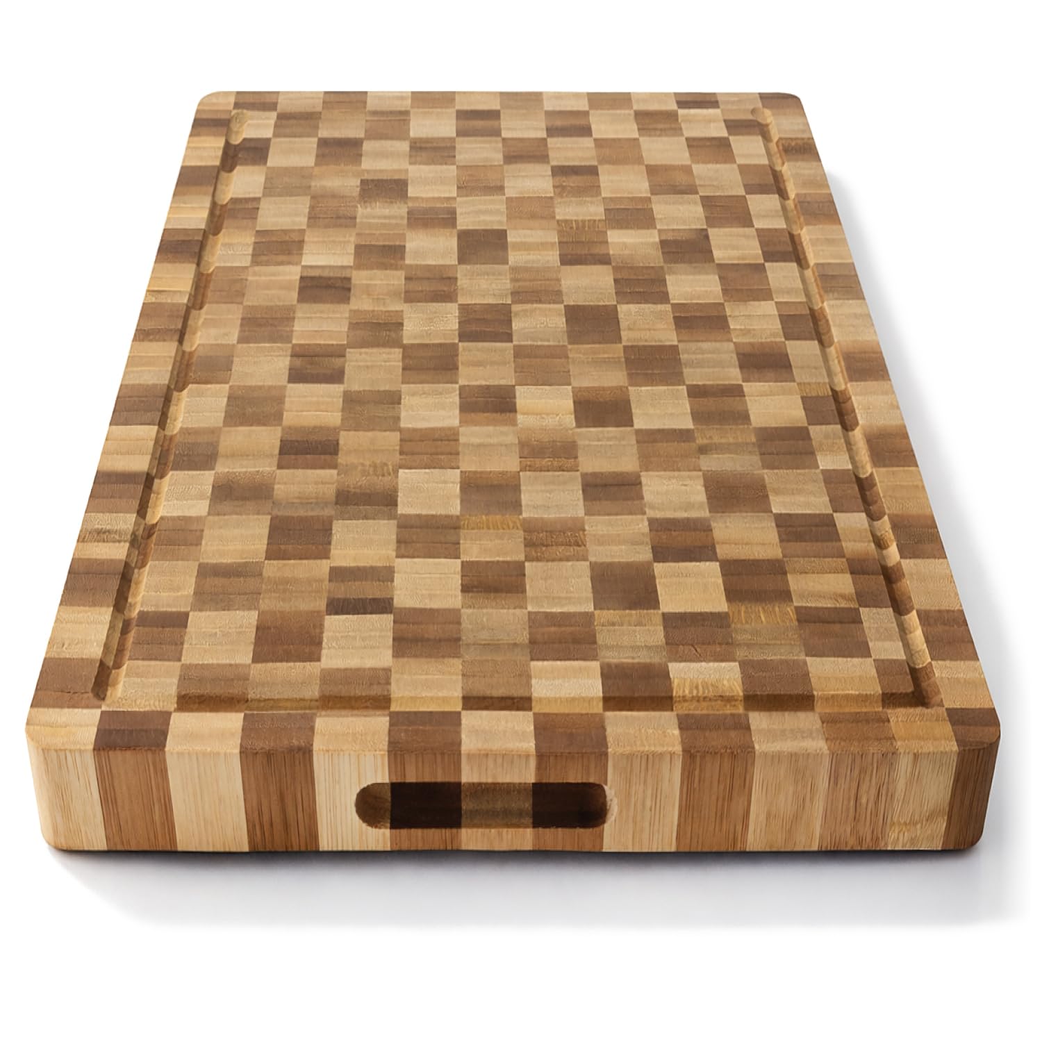 com-four® Tagliere in bambù Design a Scacchi 37,5 x 28 cm, con scanalatura raccogli liquidi e Maniglie per Tagliare e servire (1 Pezzo - 37,5x25 cm - bambù)