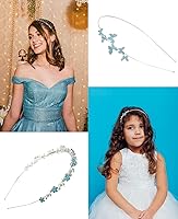 Vista 5 de Wecoe Paquete de 4 tocados nupciales de diamantes de imitación azul claro – Diademas de metal con hojas de mariposa de cristal para mujeres, niñas