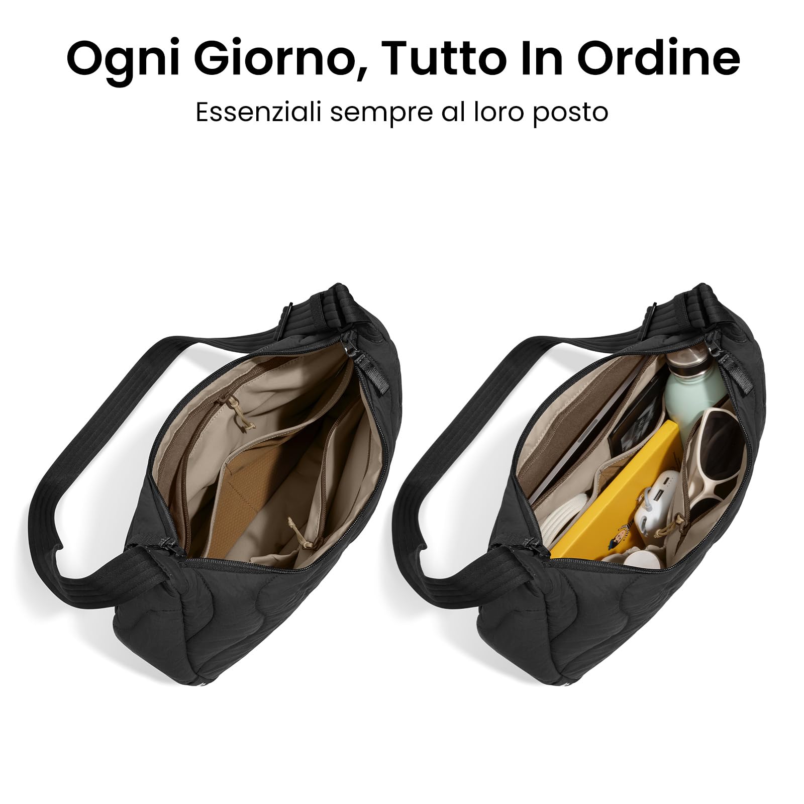 tomtoc 3,5L 9L Borsetta Tracolla Donna Piccola Sling Crossbody, Borsa Donna Puffer Trapuntata Nylon, Borsa Crescent Hobo Viaggio con Tracolla Regolabile e Tasche Interne Organizzate
