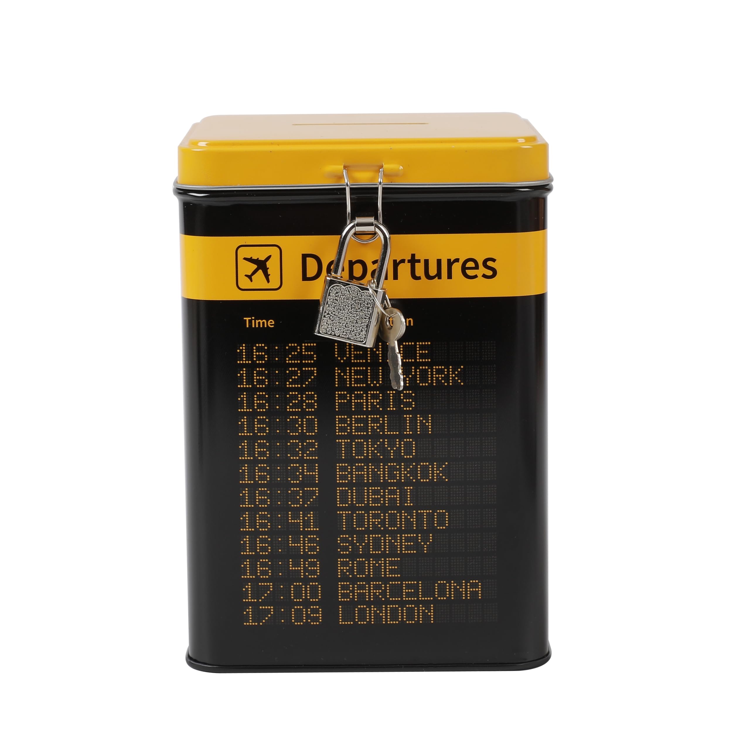 I-Total Departures I-Total® - Fun Money Bank With Padlock And Keys/Metal Money Bank With Closure (Departures)