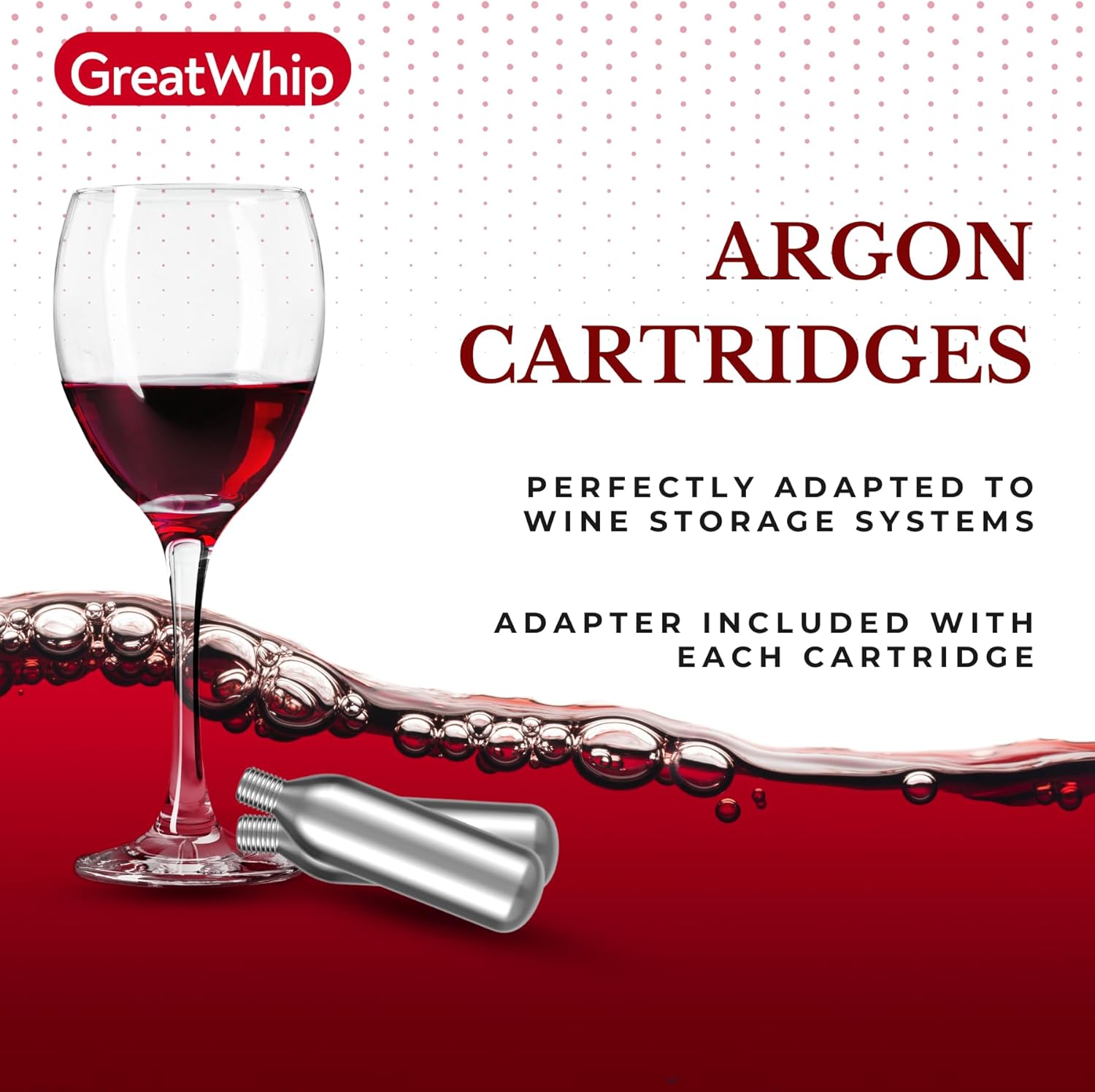 GreatWhip Argon Gas Capsules Compatible with Wine Preservation Systems (10 Packs) - Silver, Plastic, Cyclindrical Bottle Stopper for Wine Preservation