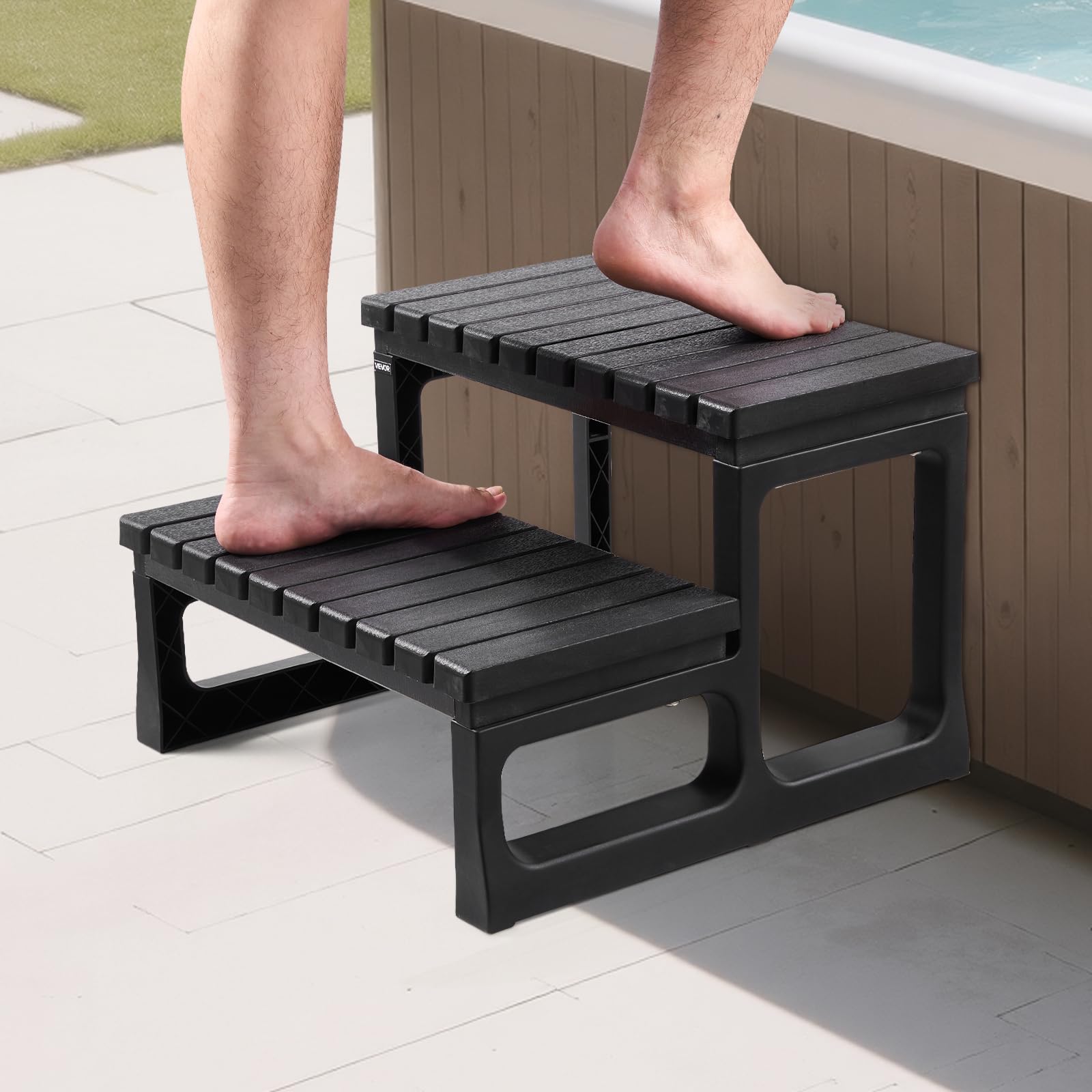 VEVOR Escalier de spa à 2 marches, marchepied de piscine gonflable robuste en PP 610 mm, capacité 145,15 kg, noir