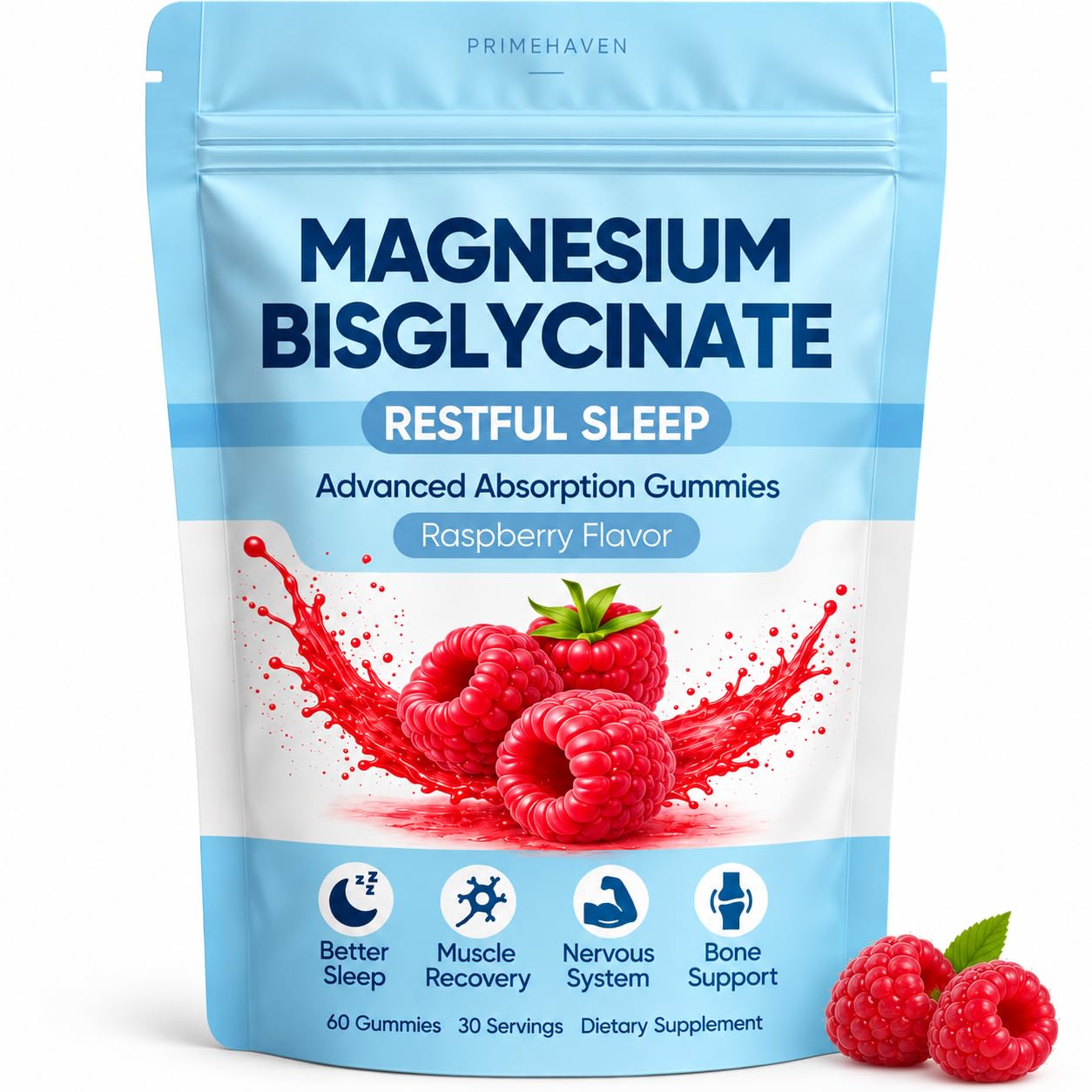 Magnesium Bisglycinate Gummies, Gomitas De Bisglicinato De Magnesio with 400mg Magnesium Bisglycinate Chelate, Sea Salt, Raspberry Fruit Powder, Supports Sleep & Relax Muscles for Women, 60 Gummies