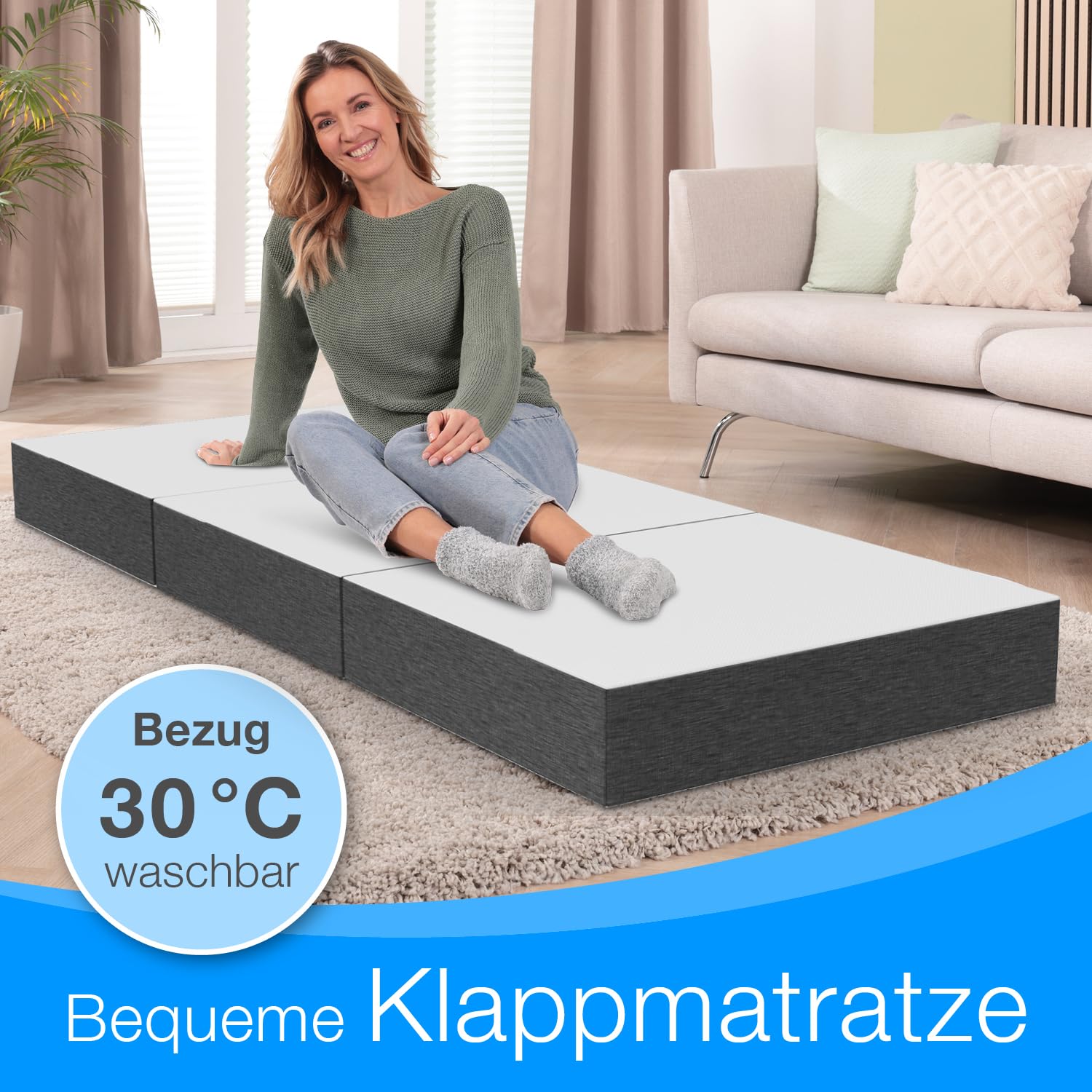 ELONEO Premium Visco Klappmatratze 90x200 cm, extra hoch 15 cm, Gästematratze klappbar, Faltmatratze, Faltbare Matratze, Bandscheibenwürfel, Reisematratze, Gästebett klappbar, Klappbett waschbar
