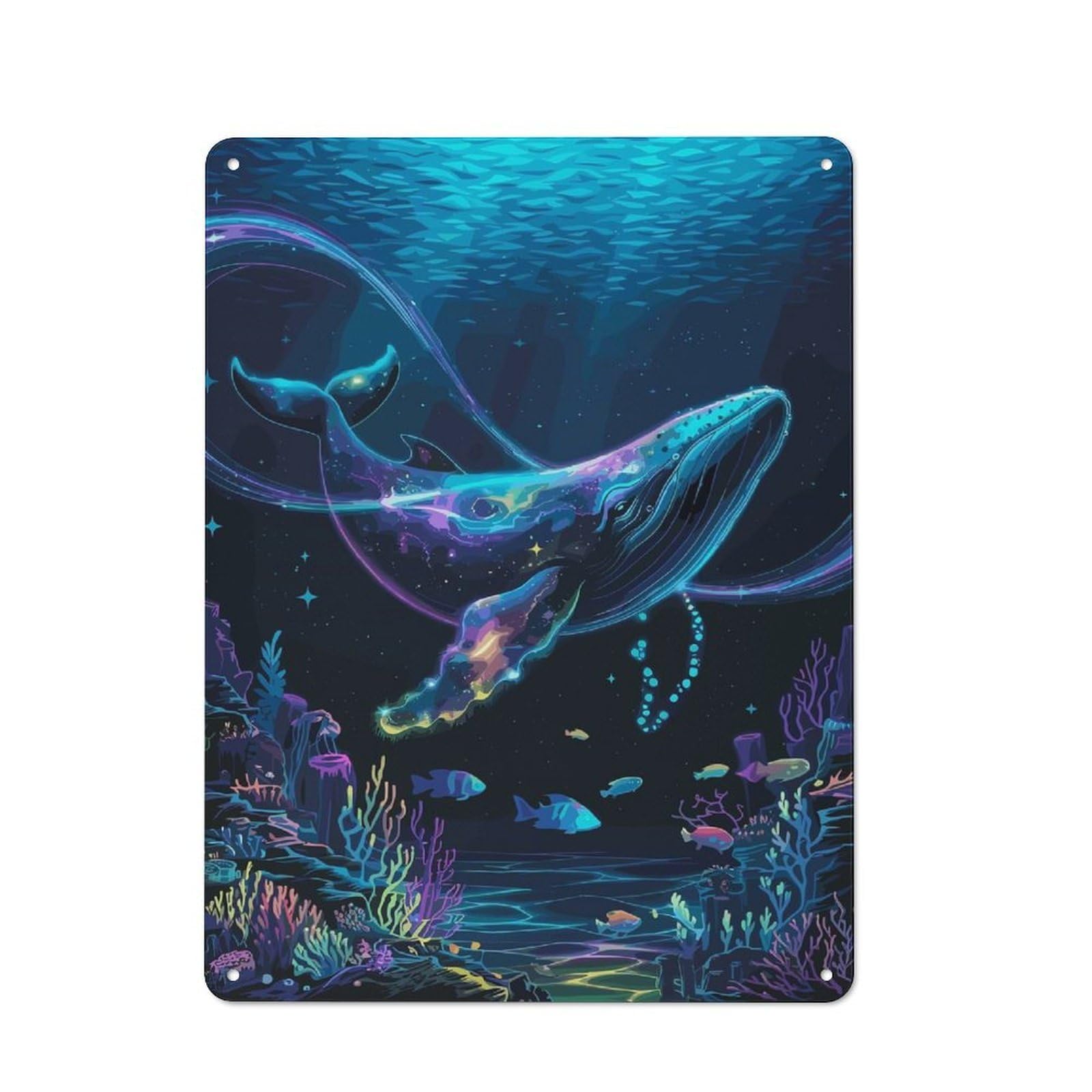 Junmoney Cosmic Whale Underwater Rustic Metal Sign 40X30cm For Guest Room Or Hallway, Suited To Hallway Wall Decor Fans