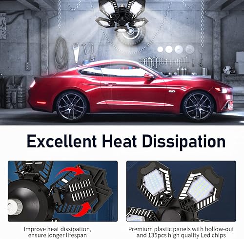 Miniatura 3 de Paquete de 2 luces LED de garaje, sensor de movimiento de 150 W, 15000 lúmenes, ultra brillantes, activadas por movimiento, con 5 paneles ajustables