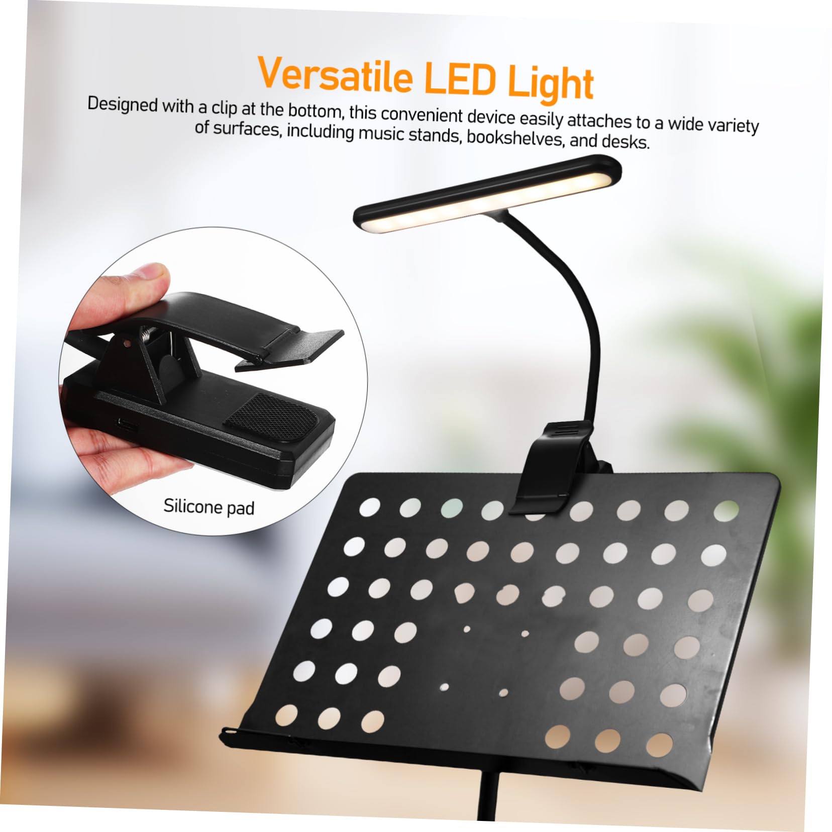 Hemoton Clip- Stand Light Rechargeable Battery Piano Lamp for Upright Book Light 27 Indicator