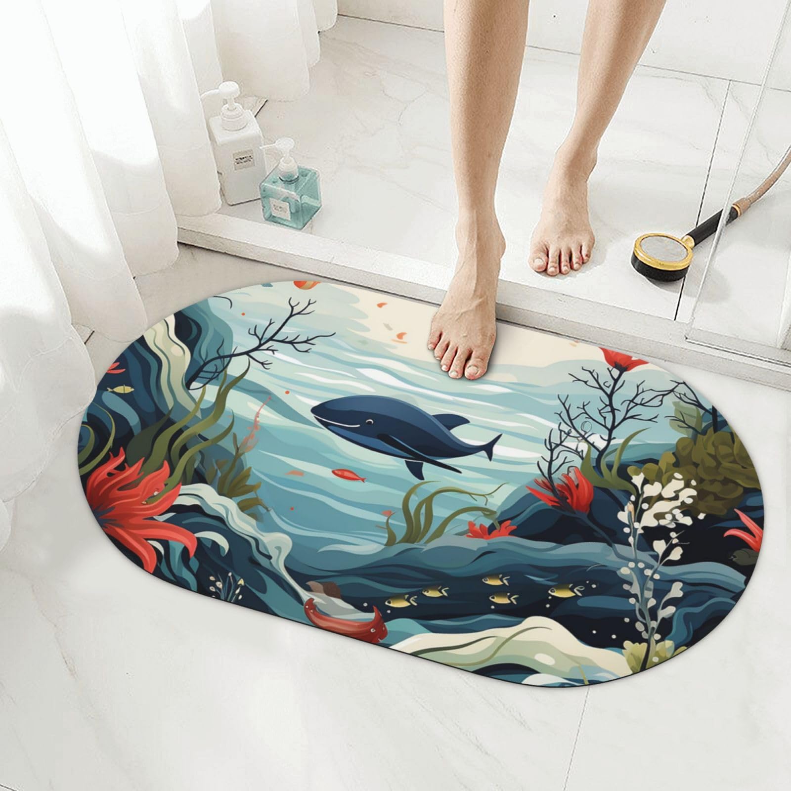 Tapis de bain en pierre motif marin pour une déco de spa