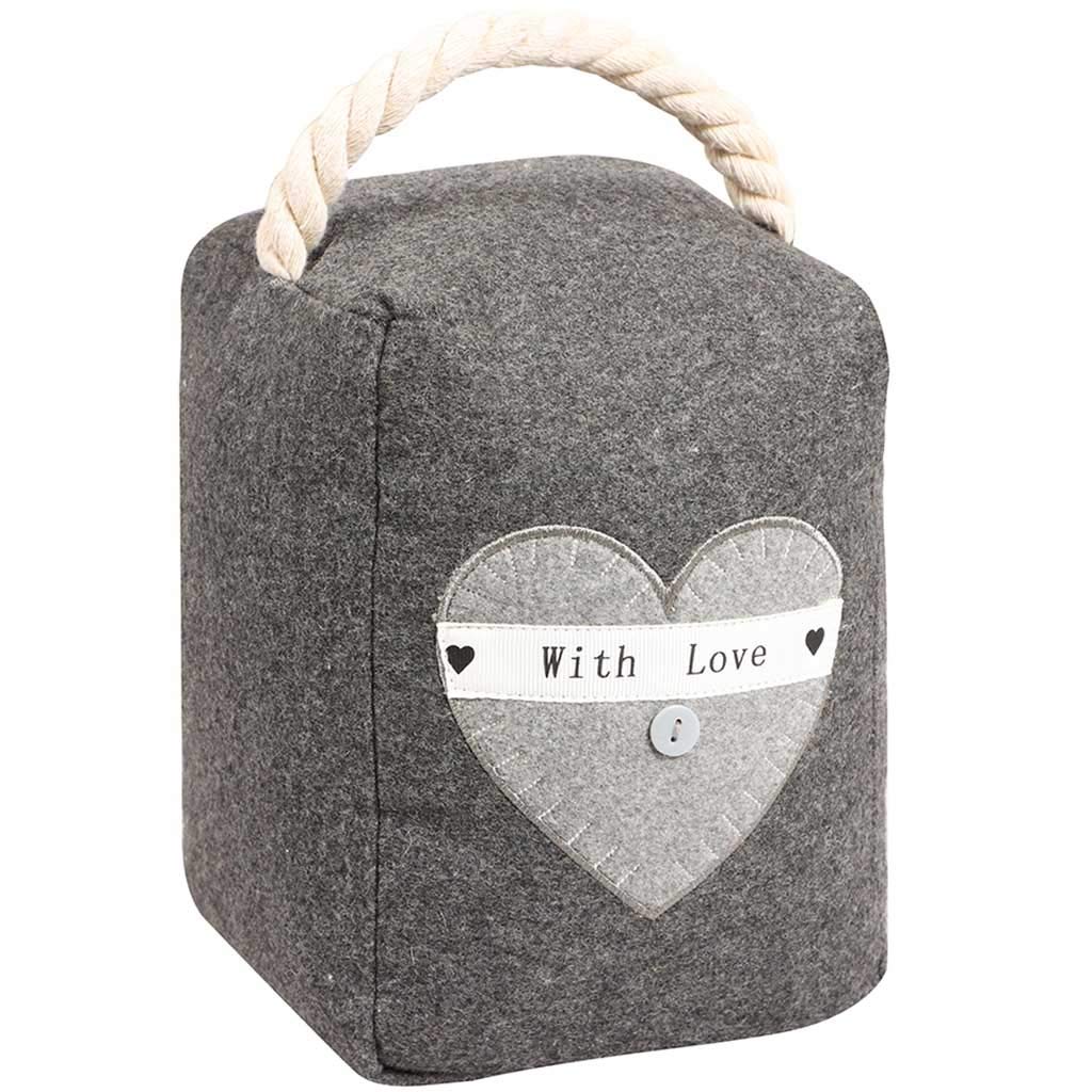 Grey Fabric Door Stop 1.4kg Embroidered Heart Door Weight Doorstop Door Stay Gift
