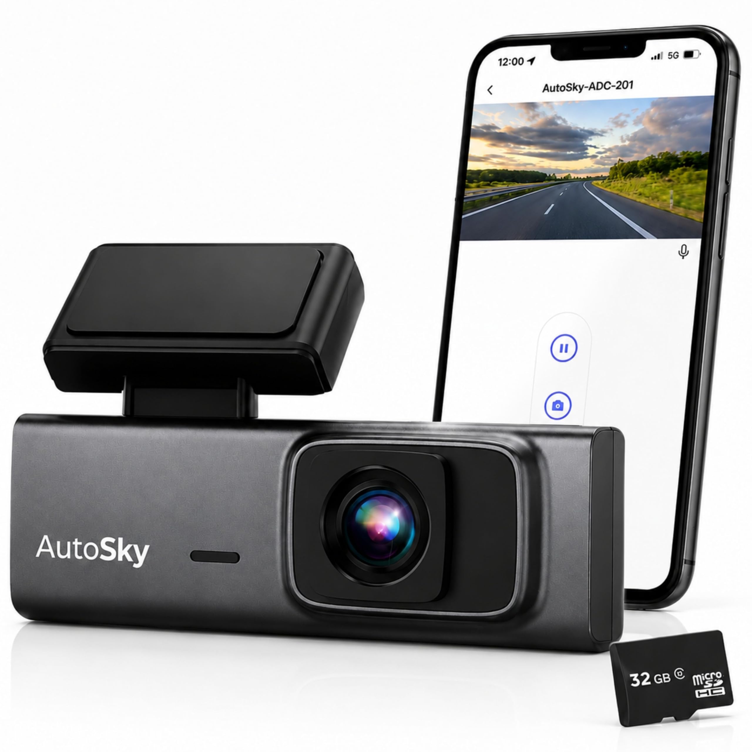 AutoSky 2K Dashcam Auto Kamera mit WLAN, G-Sensor, Loop-Aufnahme, Nachtsicht, 32GB SD-Karte, Weitwinkel Dash Cam fürs Auto