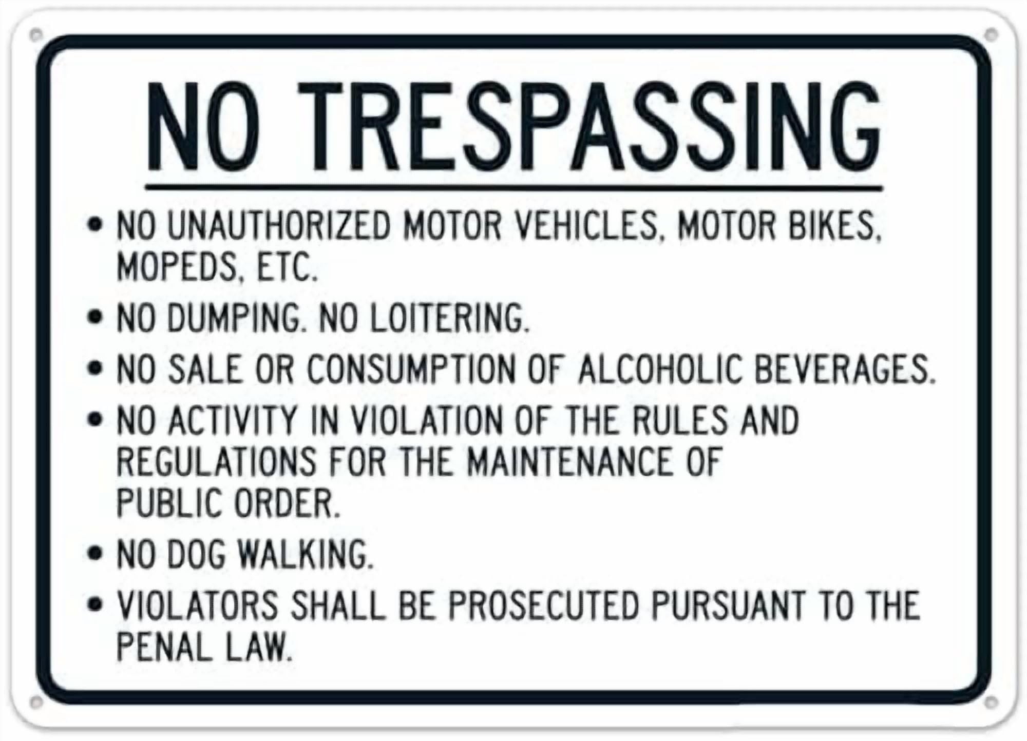 (2-Pack) Metal Tin Sign No Trespassing No Unauthorized Motor Vehicles Motor Bikes Mopeds Etc No Dumping Sign Property Signs 8x12 Inch - Clear Warning for Home & Use
