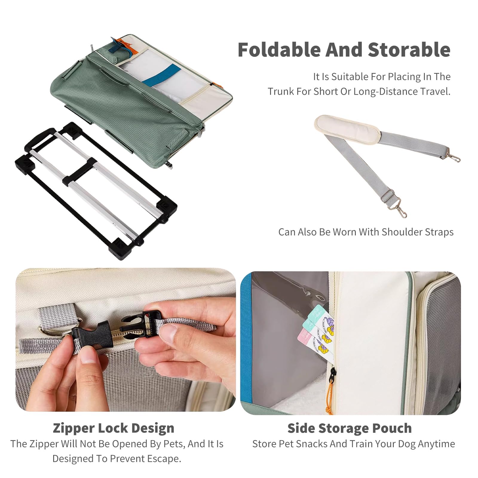 PETCUTE Transportín Doble para 2 Gatos con Ruedas,Transportador Rodante para Mascotas con Base Extraíble y Correas de Seguridad,Plegable Bolsa de Transporte para 2 Gatos Pequeños Perros Conejos