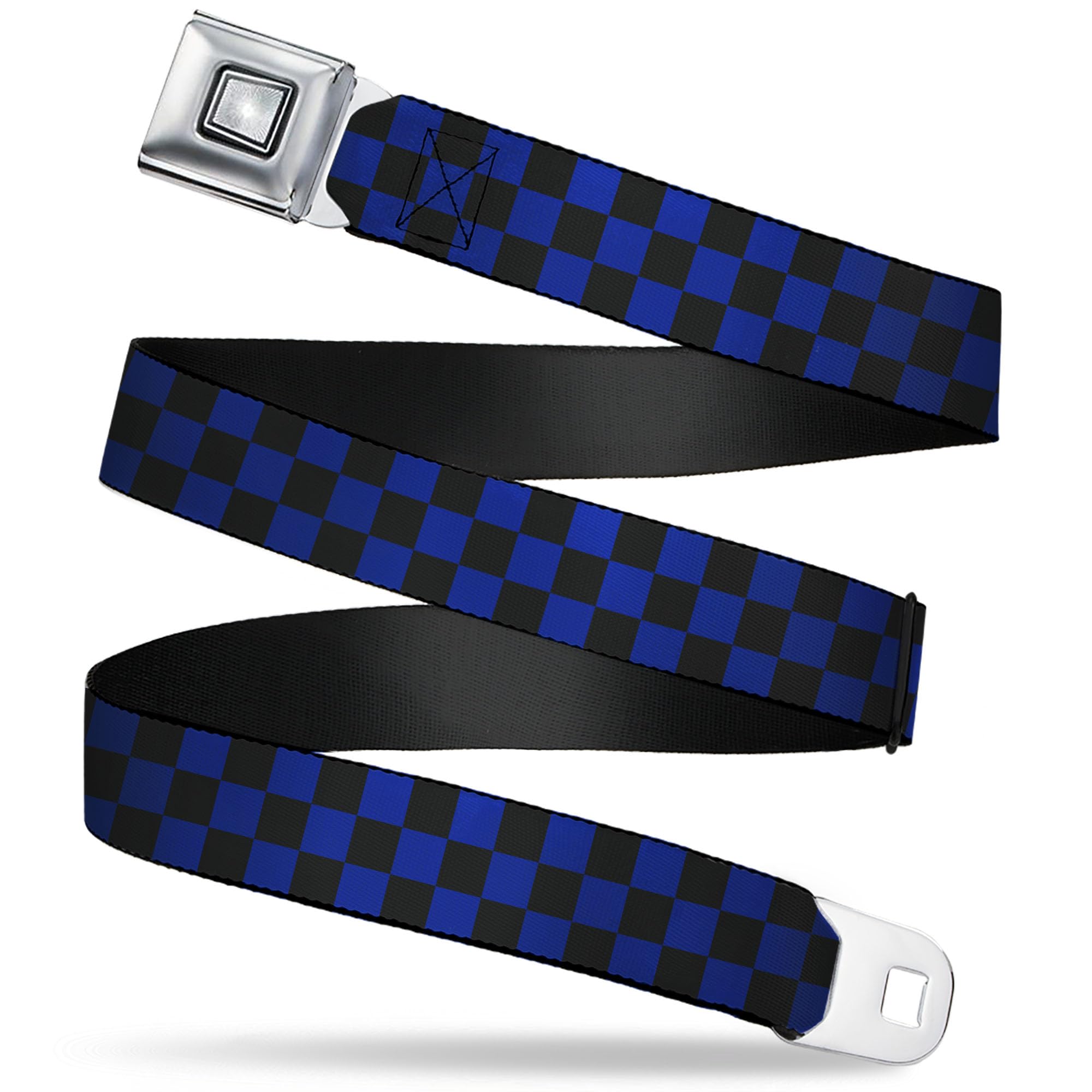 Buckle-Down Belt, Starburst Seatbelt Buckle Checkered, Blue, 3.81 cm Wide