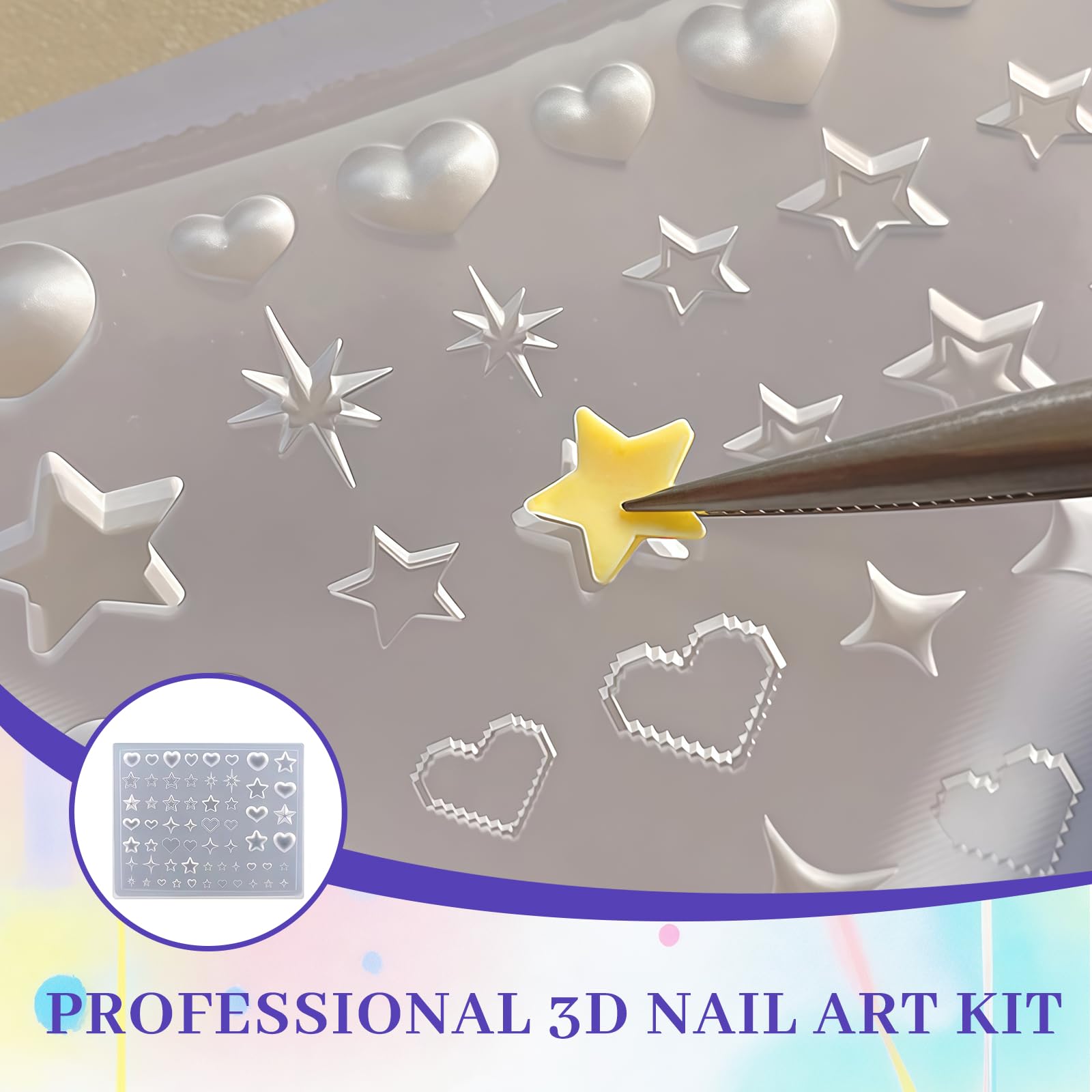 Silicona Formas De Uñas Estrella Corazón Hexagrama 3D Estrellas Diseño Para Uñas Resina Colgantes De Estrella Plantilla Grabado Modelo Para Arte De Uñas Acceso