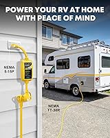 Vista 5 de Kohree Adaptador RV de 30 amperios a 110 voltios con protector de sobretensiones de 8000 julios, NEMA 5-15P a NEMA TT-30R 30 Amp a 15 Amp RV Cable